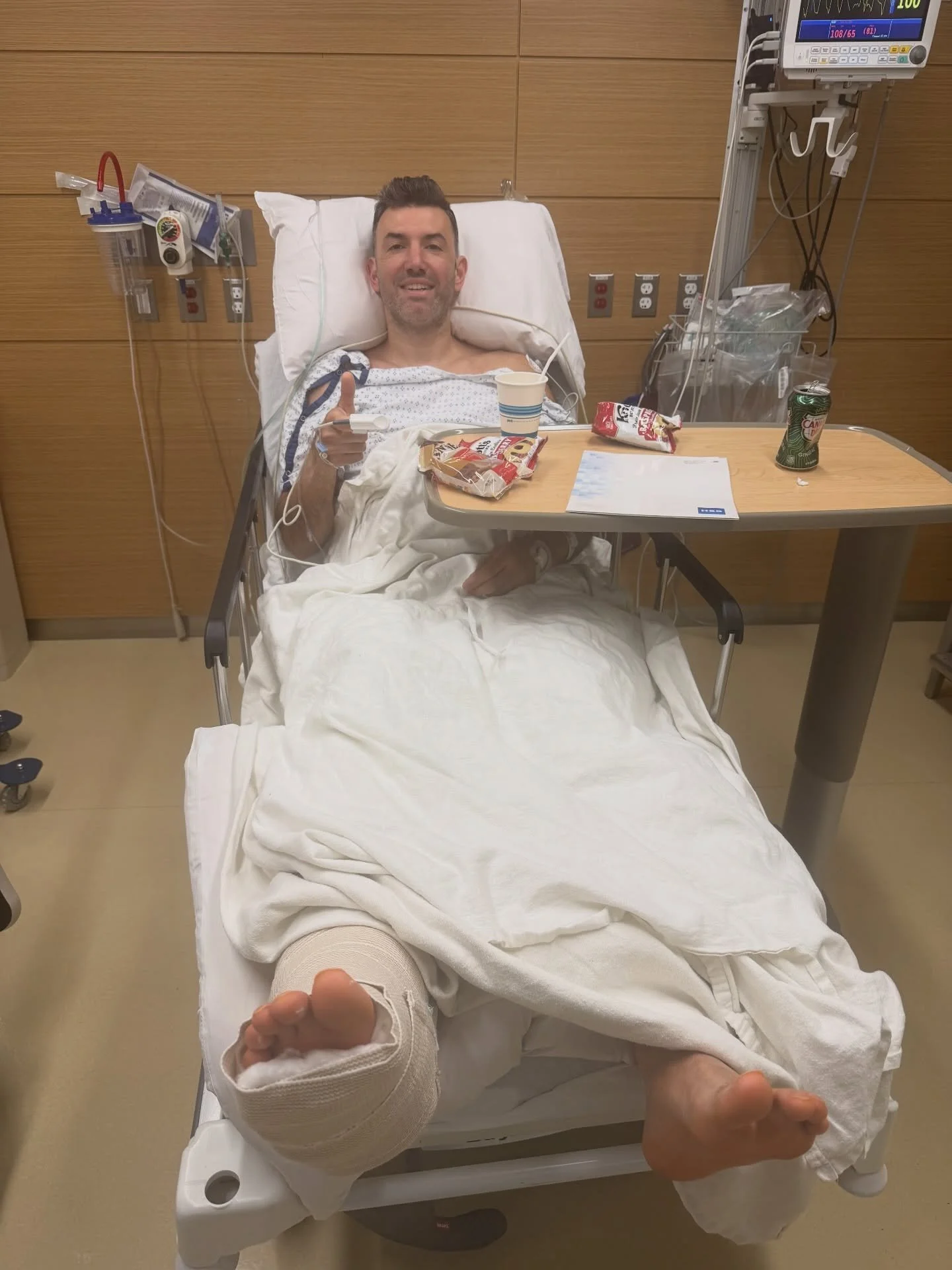 On Tuesday night I ruptured my right Achilles tendon playing soccer.

I felt what I can only describe as getting kicked hard in the back of the leg. I turned to see who hit me. Nobody was there. That&rsquo;s the classic presentation of an Achilles ru