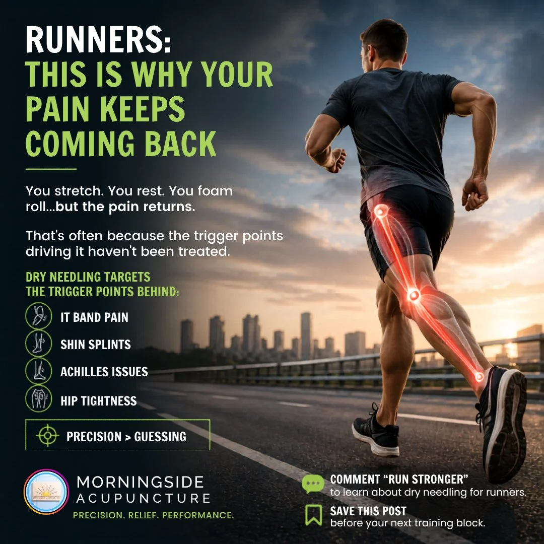 Stretching doesn't fix a trigger point. Foam rolling doesn't either. Rest just delays the next flare.⁠
⁠
If your IT band, Achilles, or shin pain keeps coming back every training block, the muscle driving it hasn't been addressed.⁠
⁠
Dry needling find