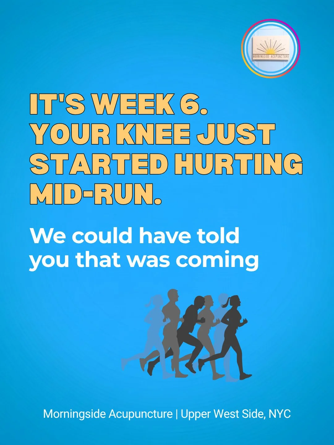 We hope you have an injury free training cycle, but that week-6 knee pain didn't come out of nowhere. ⁠
⁠
Marathon injuries often follow a schedule, just like your training plan.⁠
⁠
⚡Weeks 1-4: calves and shins (gastroc, soleus, tib anterior + poster