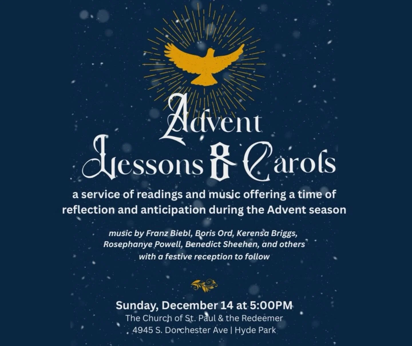Join the Fireplace Community this upcoming Sunday at 5p at St. Paul the Redeemer&rsquo;s Advent Lessons &amp; Carols! Advent offers us a time for reflection and anticipation and we look forward to supporting our community at this event. A festive rec