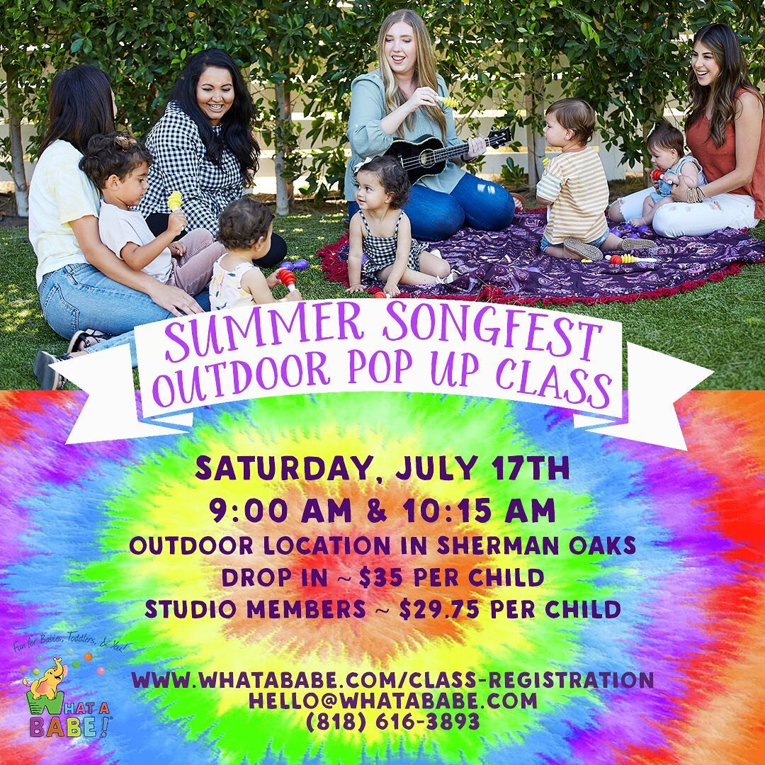 Join us for our outdoor Summer Songfest!

Saturday, July 17th
9 AM &amp; 10:15 AM
Outdoors in Sherman Oaks
$35 per child - Drop In
$29.75 per child - Members

Link in bio to register