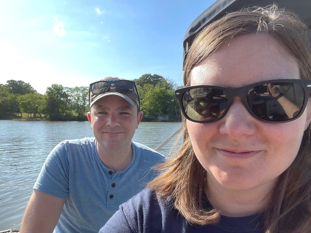 Kirsten taking a selfie with Brian while sitting on Samba on the West River, MD