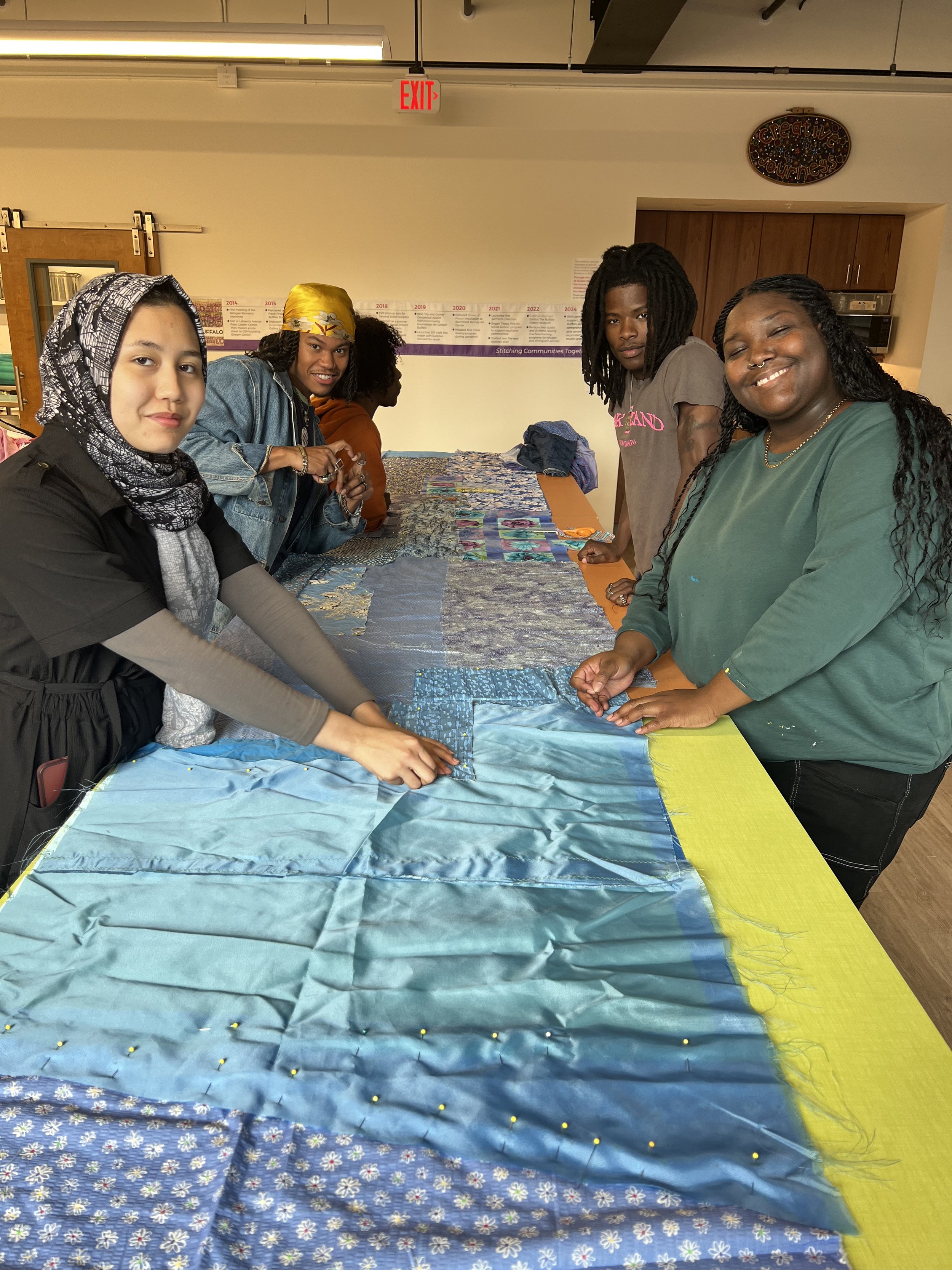 Public Sewing Days for Night Rainbow (2025) - Amanda Browder: Located at the Buffalo Art Museum AKG: part of the AKPublic Art Initiative exhibition Hi-Vis. All fabric is donated and built with the support and labor of the citizens of Buffalo, NY.