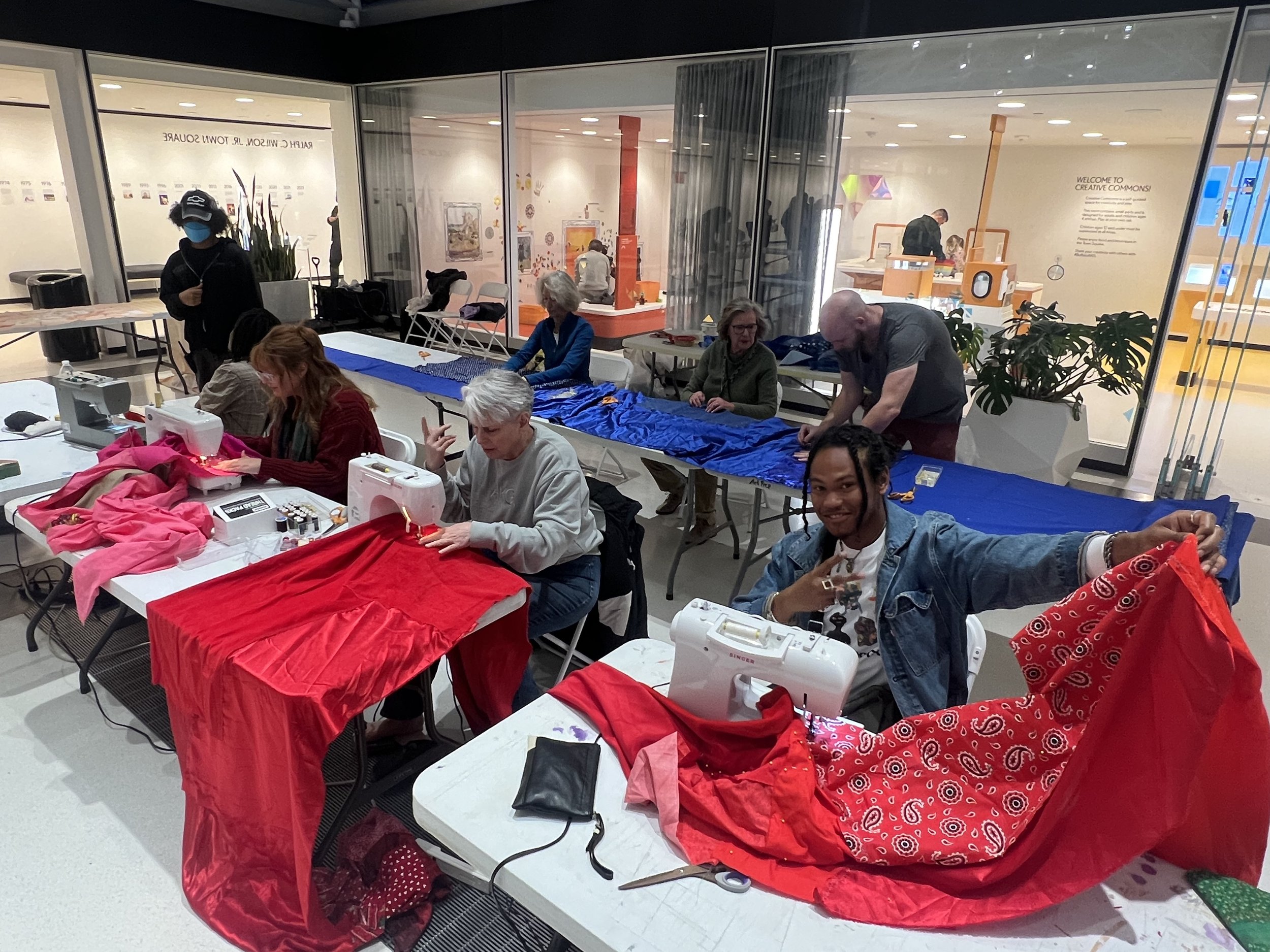 Public Sewing Days for Night Rainbow (2025) - Amanda Browder: Located at the Buffalo Art Museum AKG: part of the AKPublic Art Initiative exhibition Hi-Vis. All fabric is donated and built with the support and labor of the citizens of Buffalo, NY.