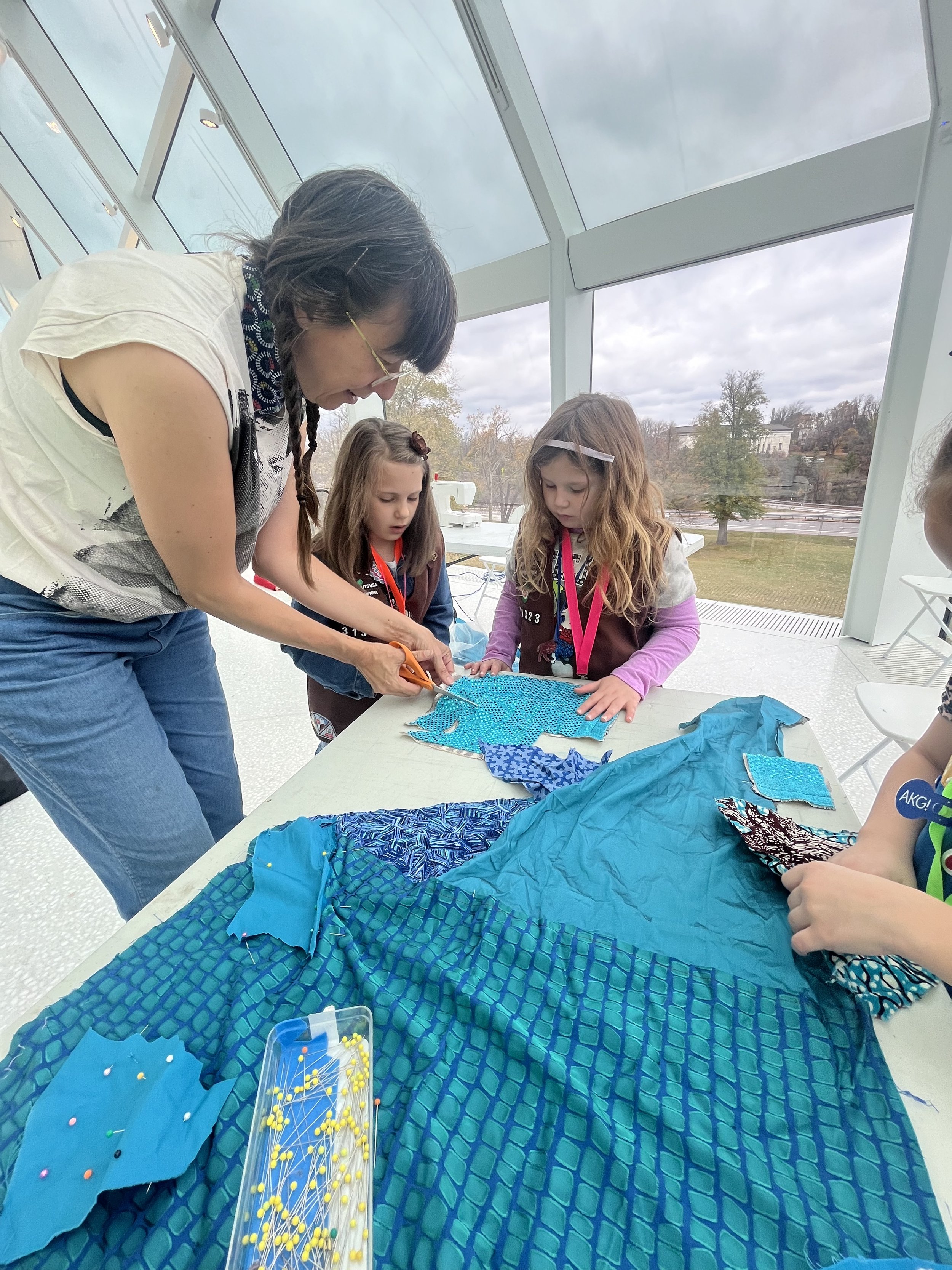 Public Sewing Days for Night Rainbow (2025) - Amanda Browder: Located at the Buffalo Art Museum AKG: part of the AKPublic Art Initiative exhibition Hi-Vis. All fabric is donated and built with the support and labor of the citizens of Buffalo, NY.