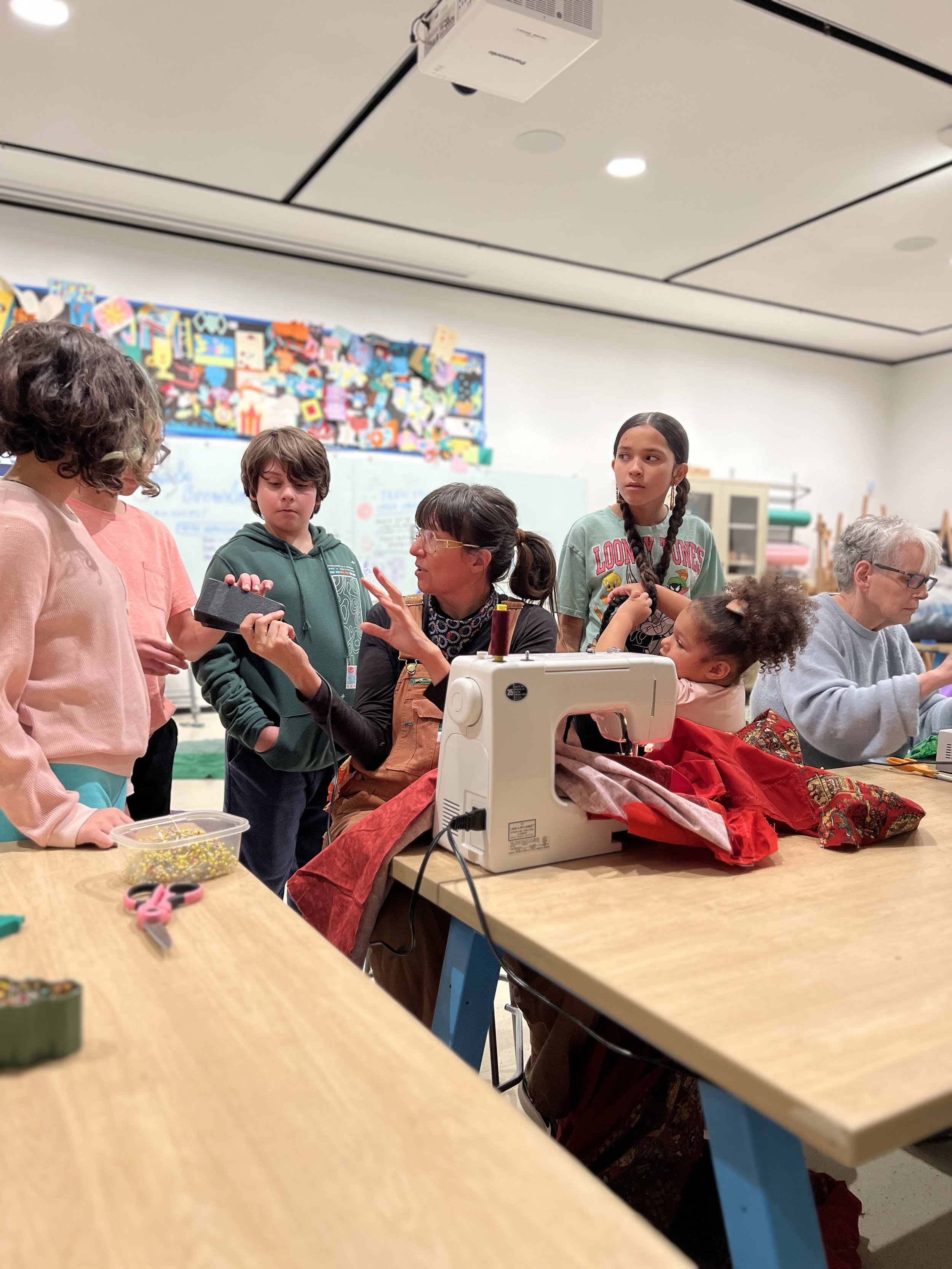 Public Sewing Days for Night Rainbow (2025) - Amanda Browder: Located at the Buffalo Art Museum AKG: part of the AKPublic Art Initiative exhibition Hi-Vis. All fabric is donated and built with the support and labor of the citizens of Buffalo, NY.