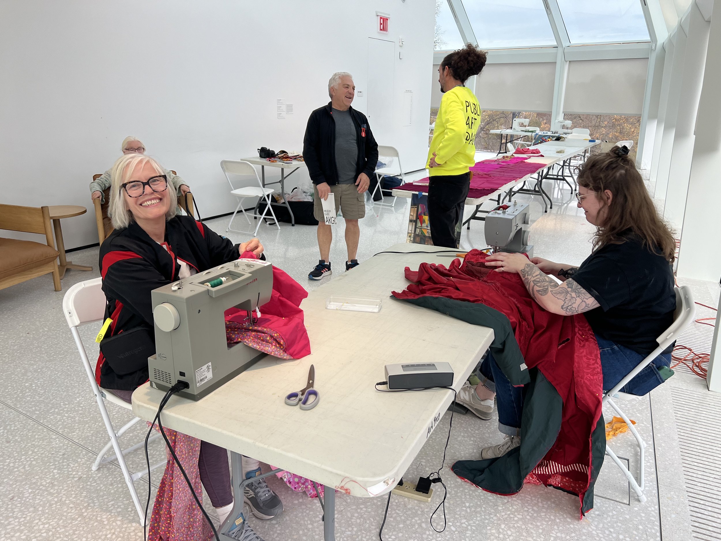 Public Sewing Days for Night Rainbow (2025) - Amanda Browder: Located at the Buffalo Art Museum AKG: part of the AKPublic Art Initiative exhibition Hi-Vis. All fabric is donated and built with the support and labor of the citizens of Buffalo, NY.