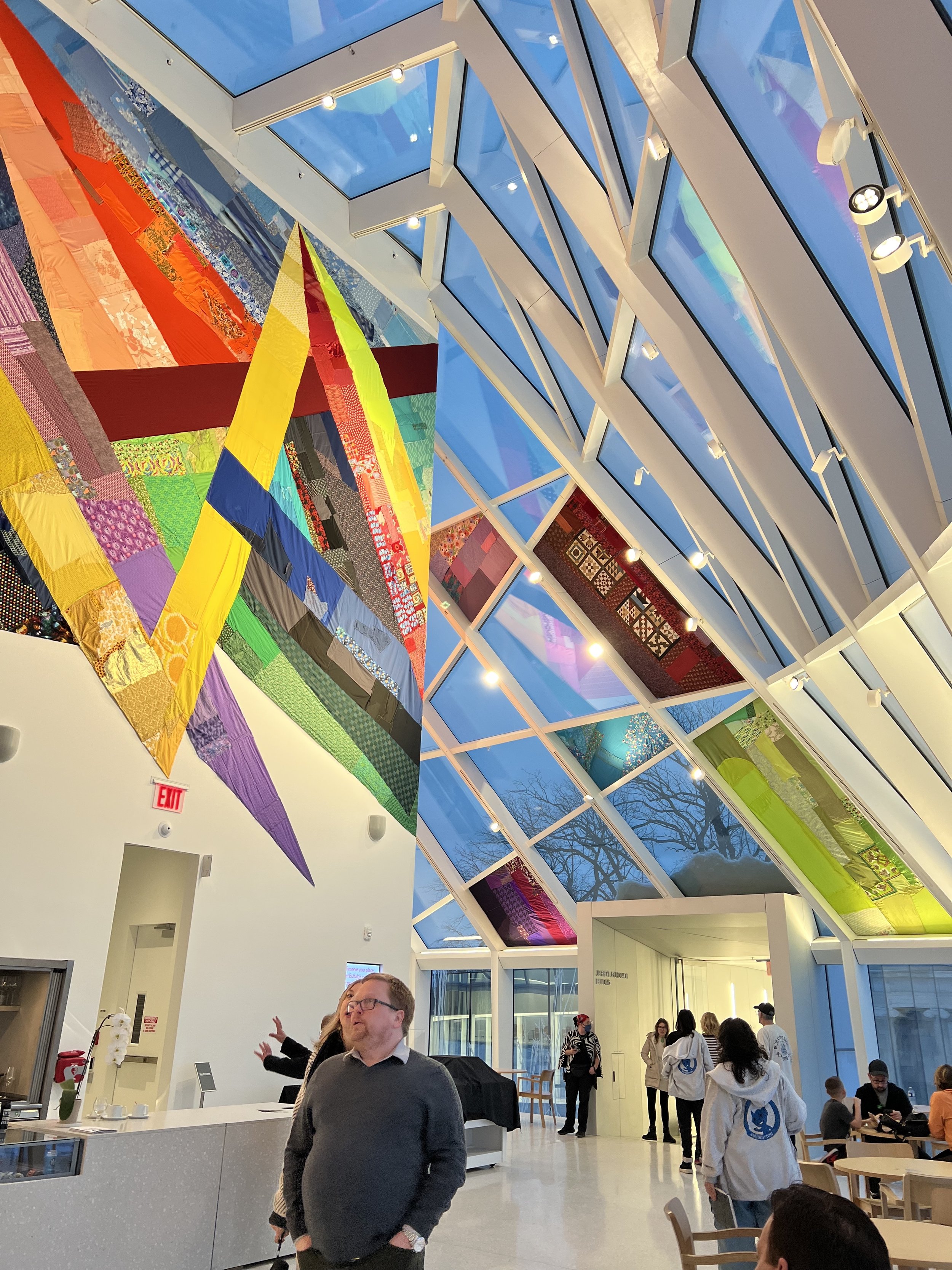 Night Rainbow (2025) - Amanda Browder: Located at the Buffalo Art Museum AKG: part of the AKPublic Art Initiative exhibition Hi-Vis. All fabric is donated and built with the support and labor of the citizens of Buffalo, NY.