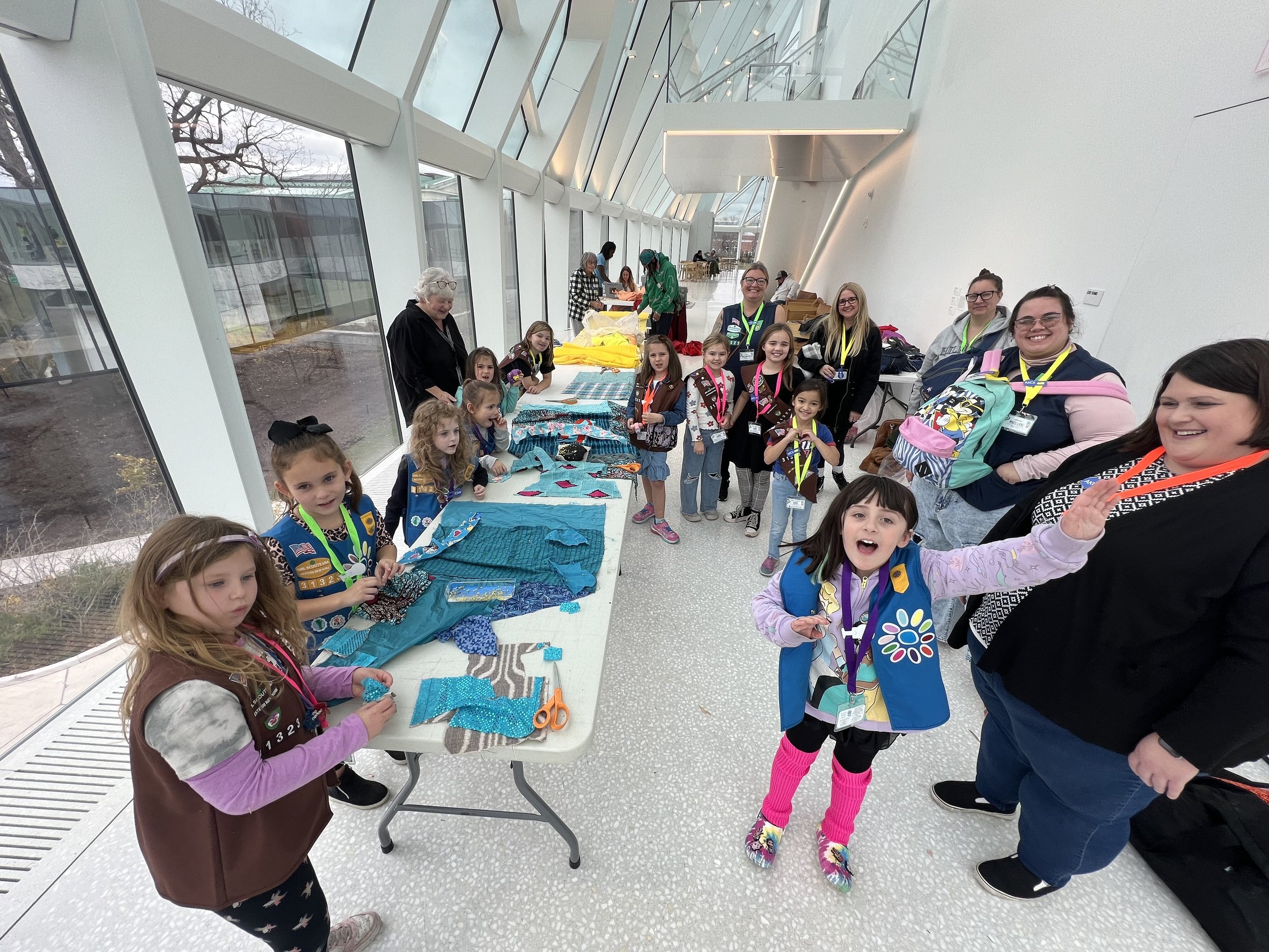 Public Sewing Days for Night Rainbow (2025) - Amanda Browder: Located at the Buffalo Art Museum AKG: part of the AKPublic Art Initiative exhibition Hi-Vis. All fabric is donated and built with the support and labor of the citizens of Buffalo, NY.