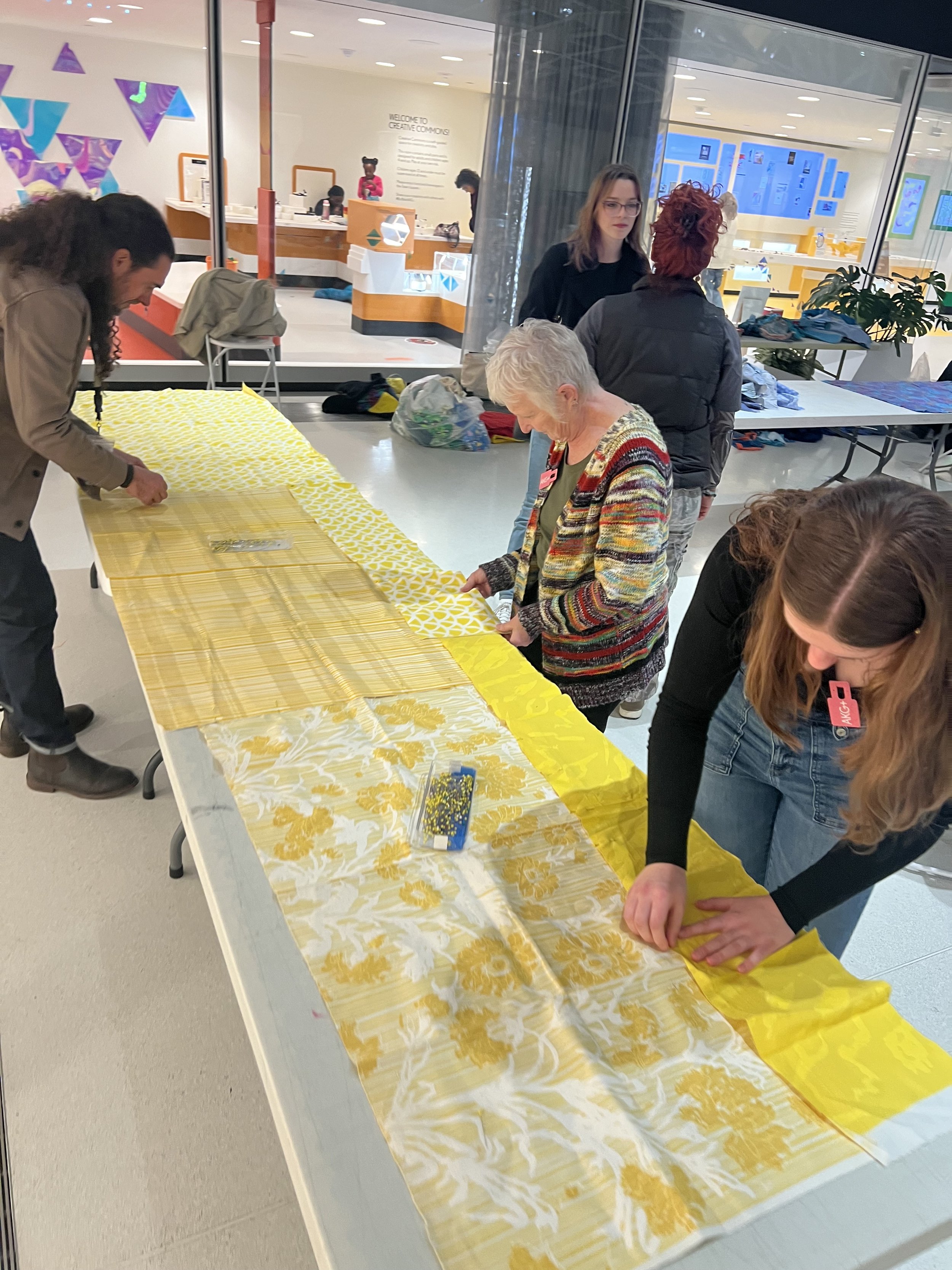 Public Sewing Days for Night Rainbow (2025) - Amanda Browder: Located at the Buffalo Art Museum AKG: part of the AKPublic Art Initiative exhibition Hi-Vis. All fabric is donated and built with the support and labor of the citizens of Buffalo, NY.