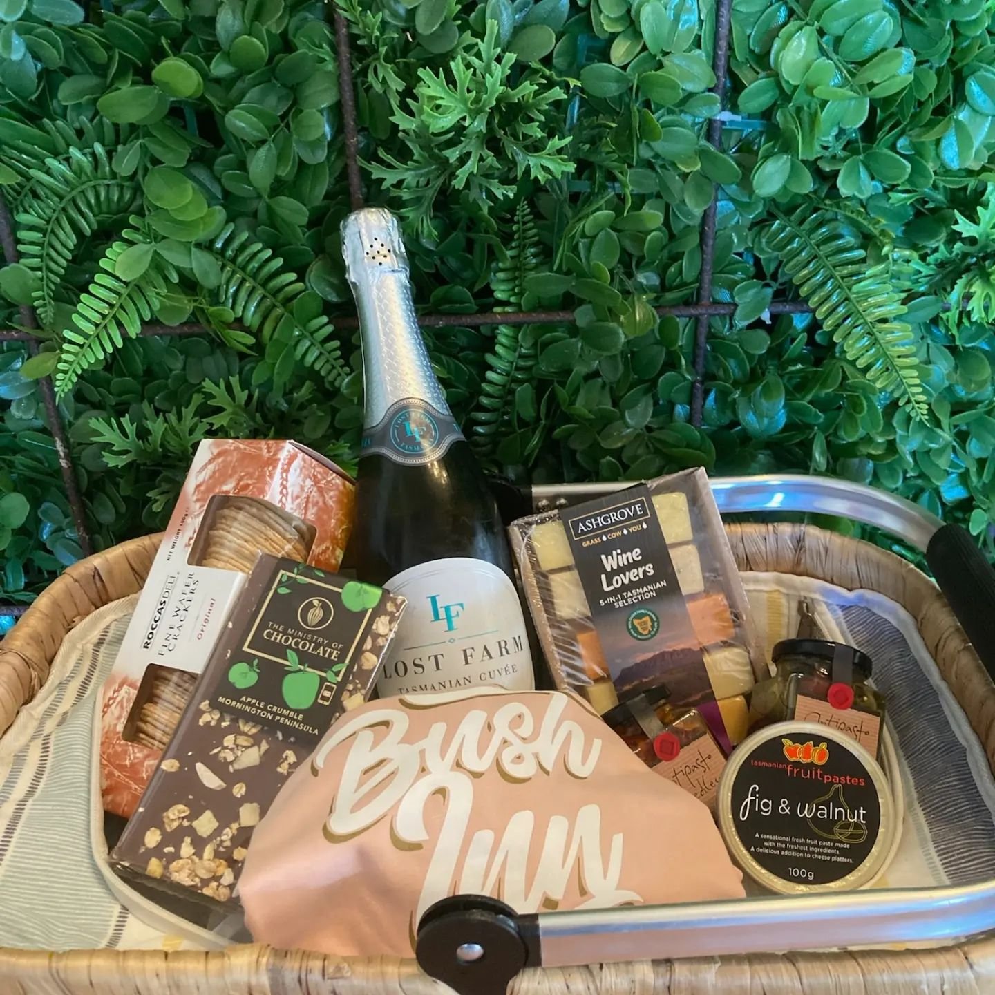 Check out our Mother's Day hamper, ready for one very lucky winner! 🎉

It includes a delicious bottle of Lost Farm Tasmanian Cuv&eacute;e from @thirsty_camel_deloraine

Along with cheese, crackers, antipasto, fruit paste, and chocolates from the  @d
