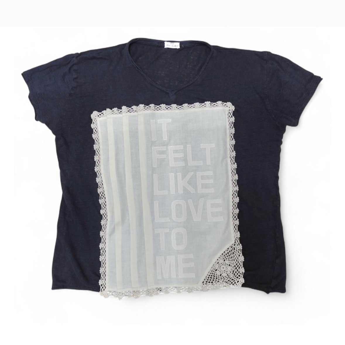 It Felt Like Love to Me - dark blue linen tshirt - size M