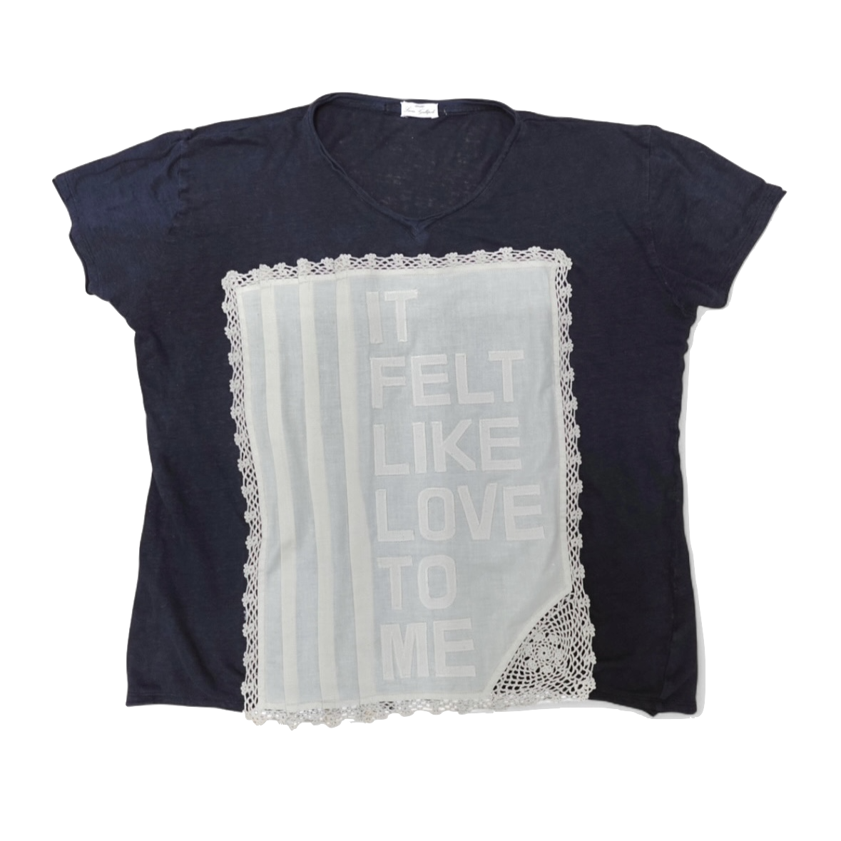 It Felt Like Love to Me - dark blue linen tshirt - size M