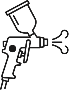 Geometric drawing of an outline square with sections divided by vertical, horizontal, and half circle lines.