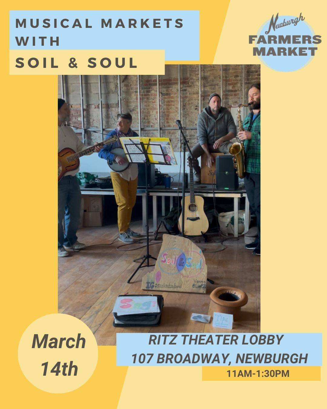 Another great Saturday at the Newburgh Farmers Market!

Come shop fresh food, local goods, and enjoy live music from Soil &amp; Soul while you browse the market. This week we&rsquo;re especially excited to welcome back Zany Farm Honey, plus we&rsquo;