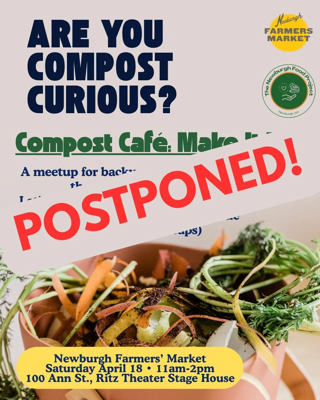 Compost Caf&eacute; is postponed today 🌱
We&rsquo;ll share an update soon and get a new date on the calendar. Stay tuned!