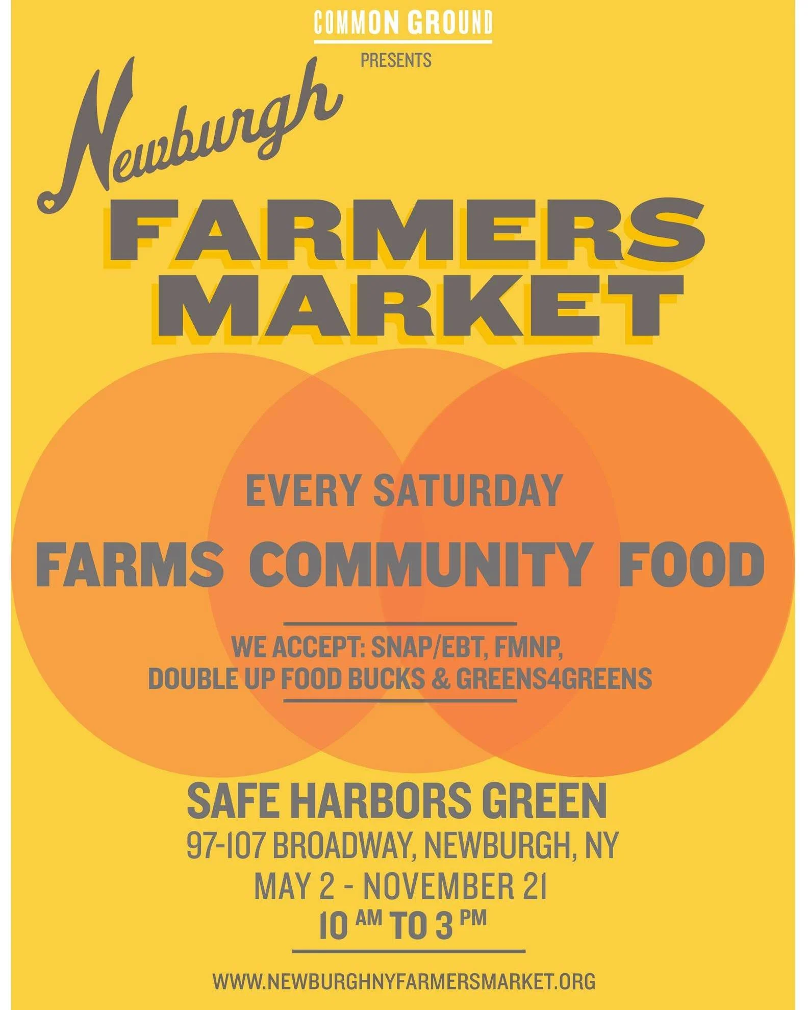 We&rsquo;re back outside 🌿

The Newburgh Farmers' Market summer season kicks off this Saturday, May 2, and we&rsquo;re here every Saturday through November 21.

Find us on the Safe Harbors Green (97 Broadway) from 10am&ndash;3pm, rain or shine.

Sho