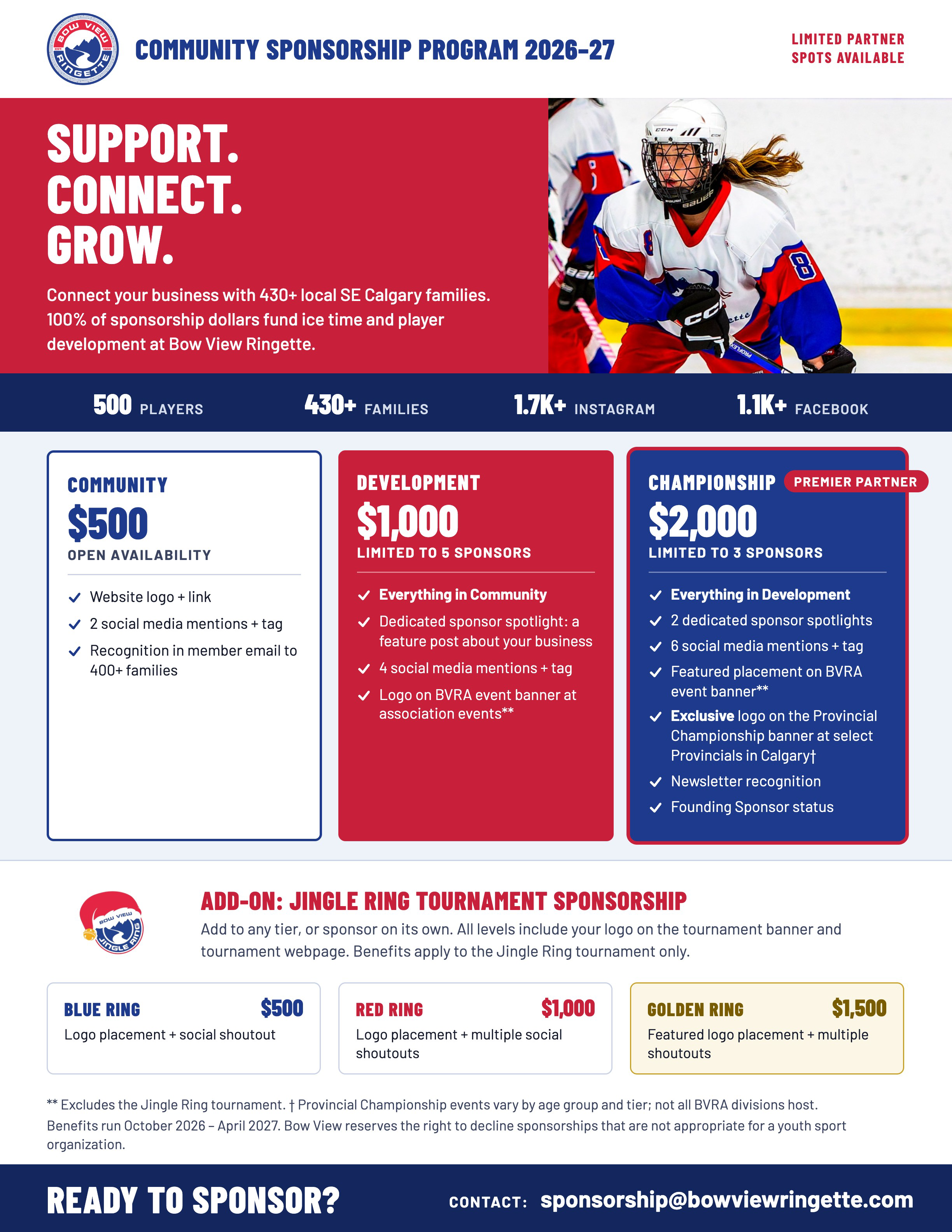 Bow View Ringette Launches 2026–27 Community Sponsorship Program