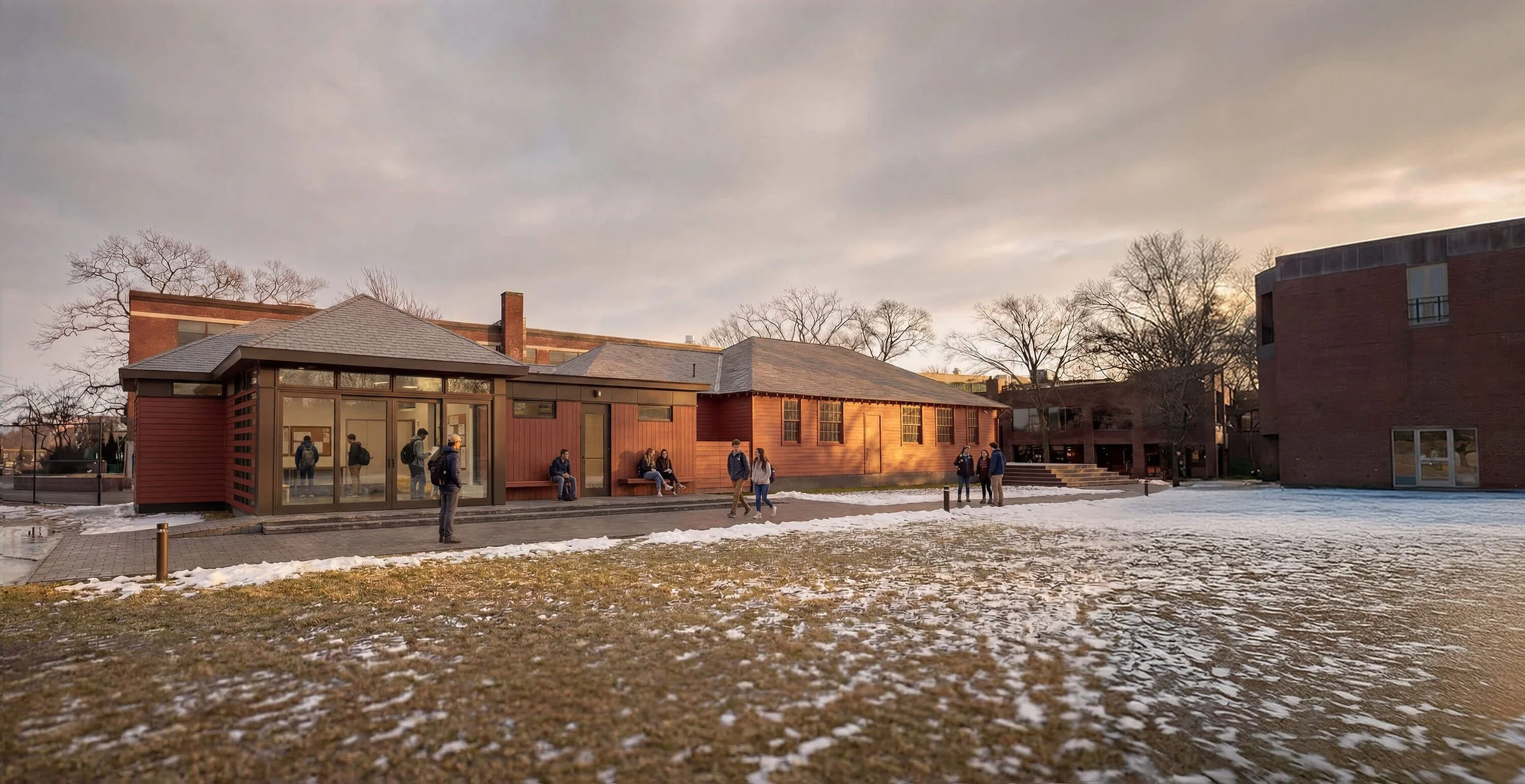 Historic Sloyd Building and new robotics addition on Buckingham Browne School campus
