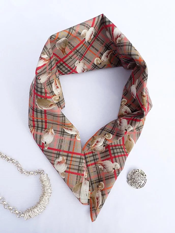 Tartan Flamingos organic cotton designer scarf