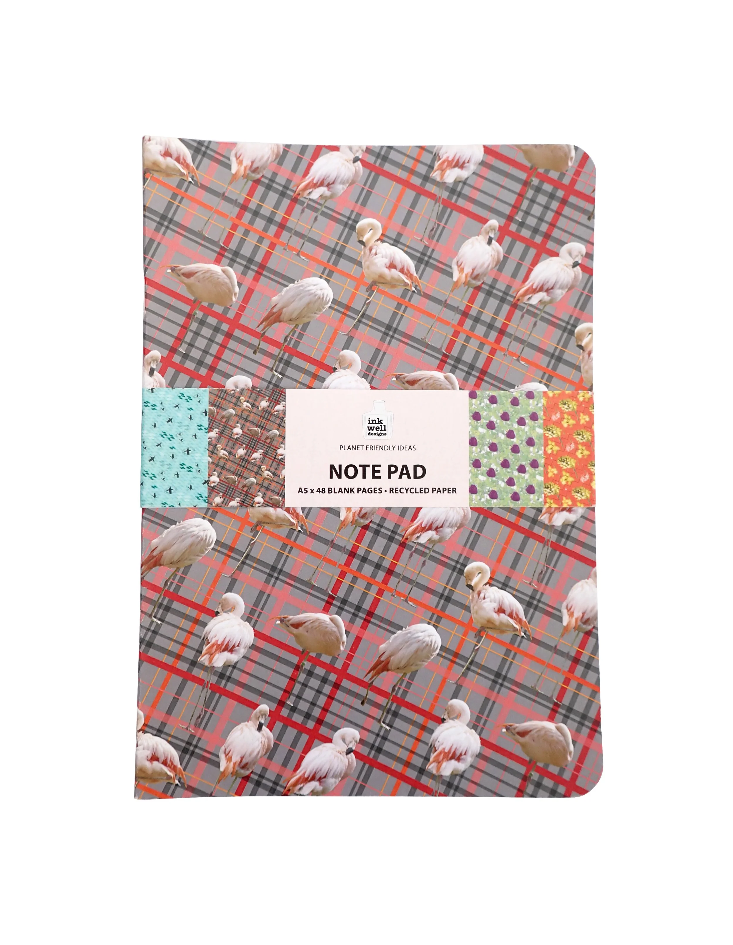 Tartan Flamingos A5 note pad