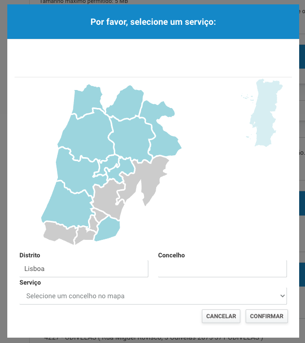 Finanças office map – grey area means no slots