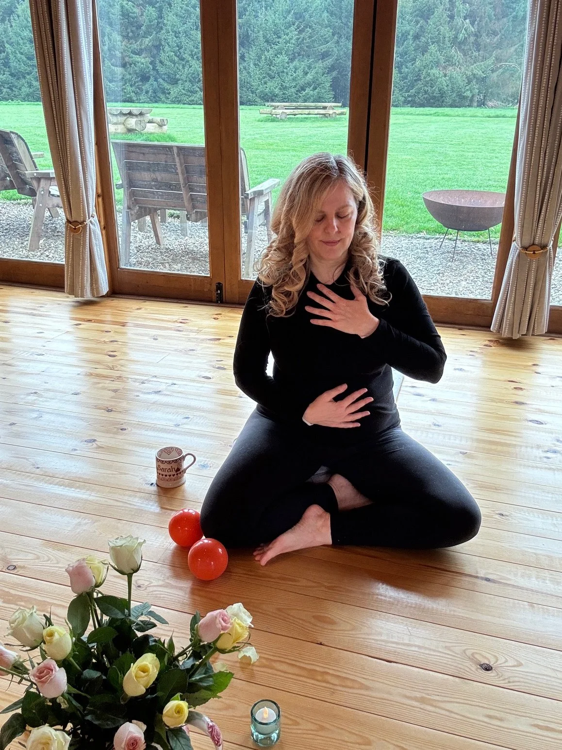 Sarah Pritchard, Master Somatic Movement Therapist, facilitating a somatic movement practice at the Newton Meadows sanctuary in Shrewsbury, Shropshire