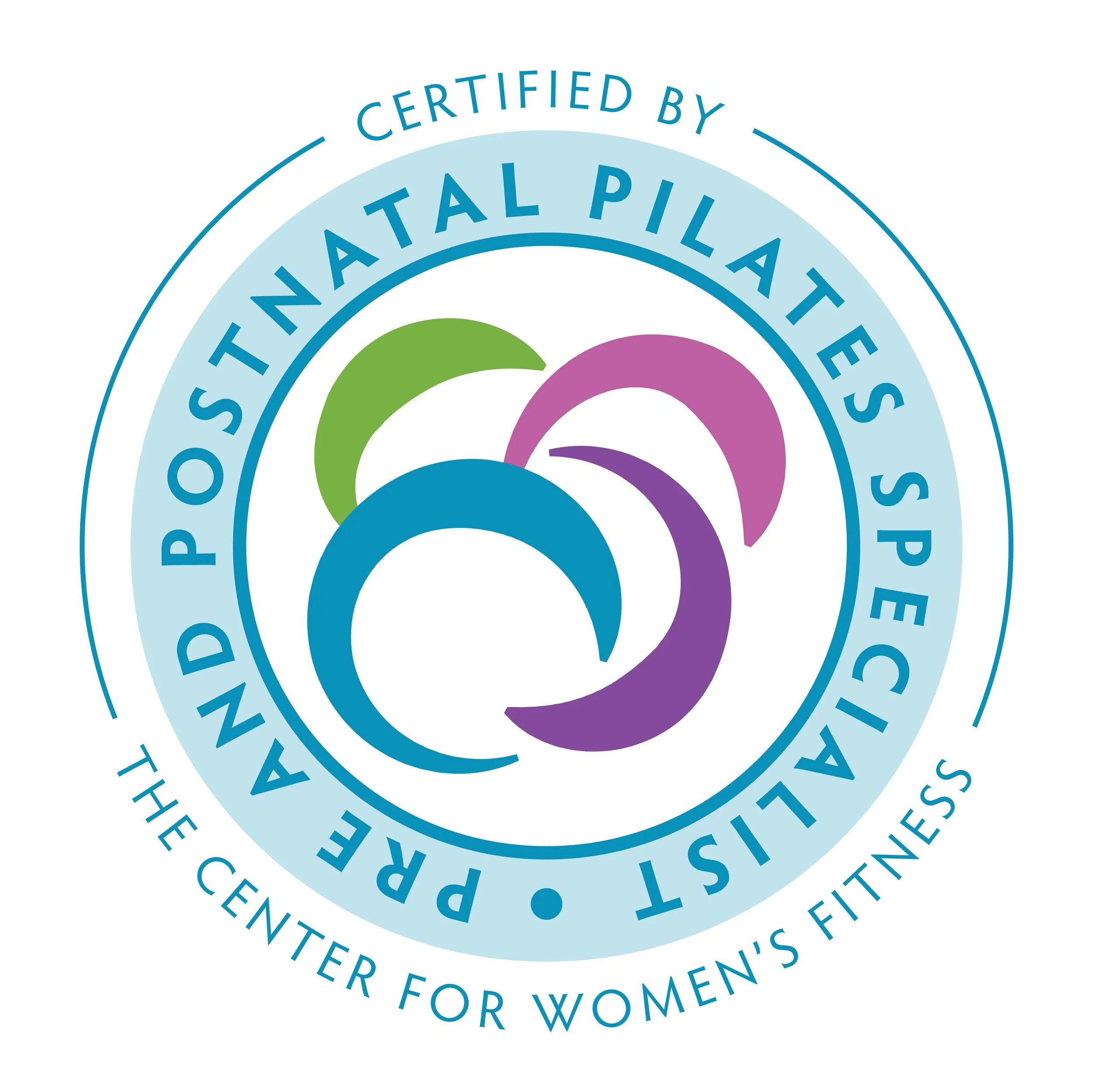 Official Centre for Women's Fitness badge verifying Sarah Pritchard as a Certified Pre and Post Natal Pilates Specialist, linking to the global teacher directory