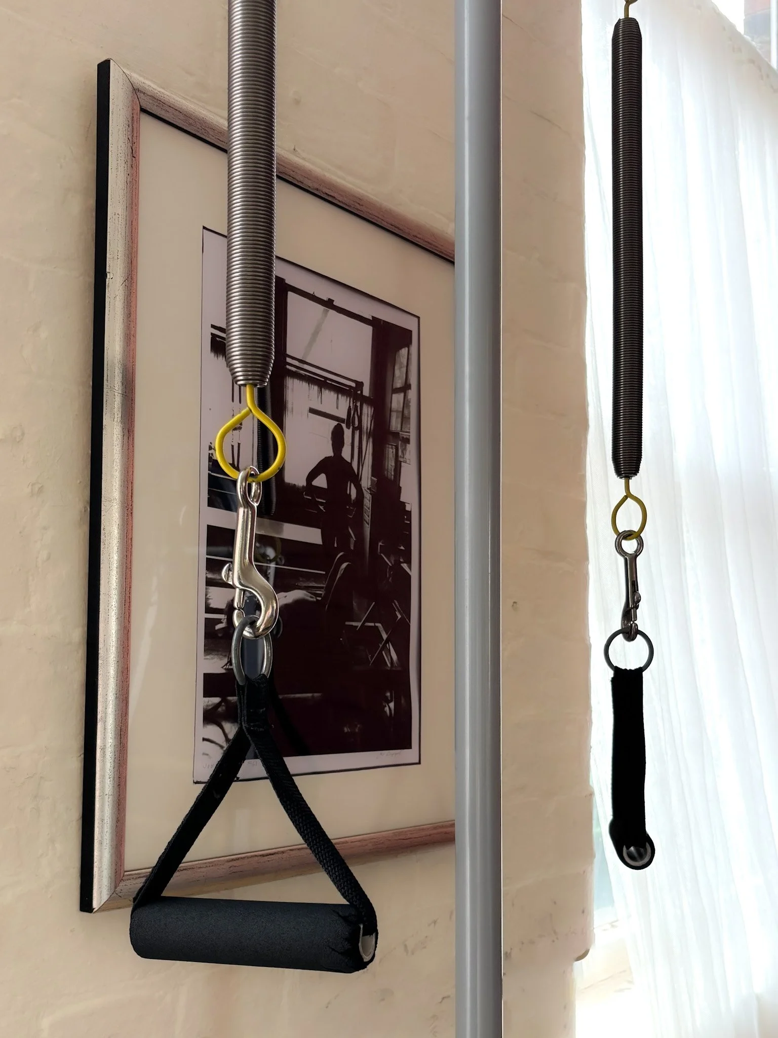 Pilates pedopull apparatus detail showing classical Pilates lineage equipment