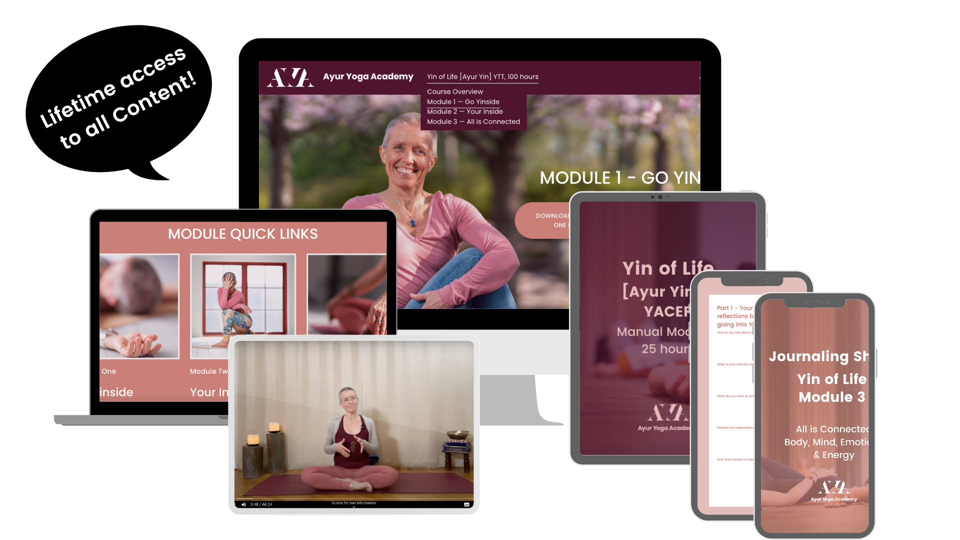 Mockup of Course Content + Lifetime Access Word Bubble