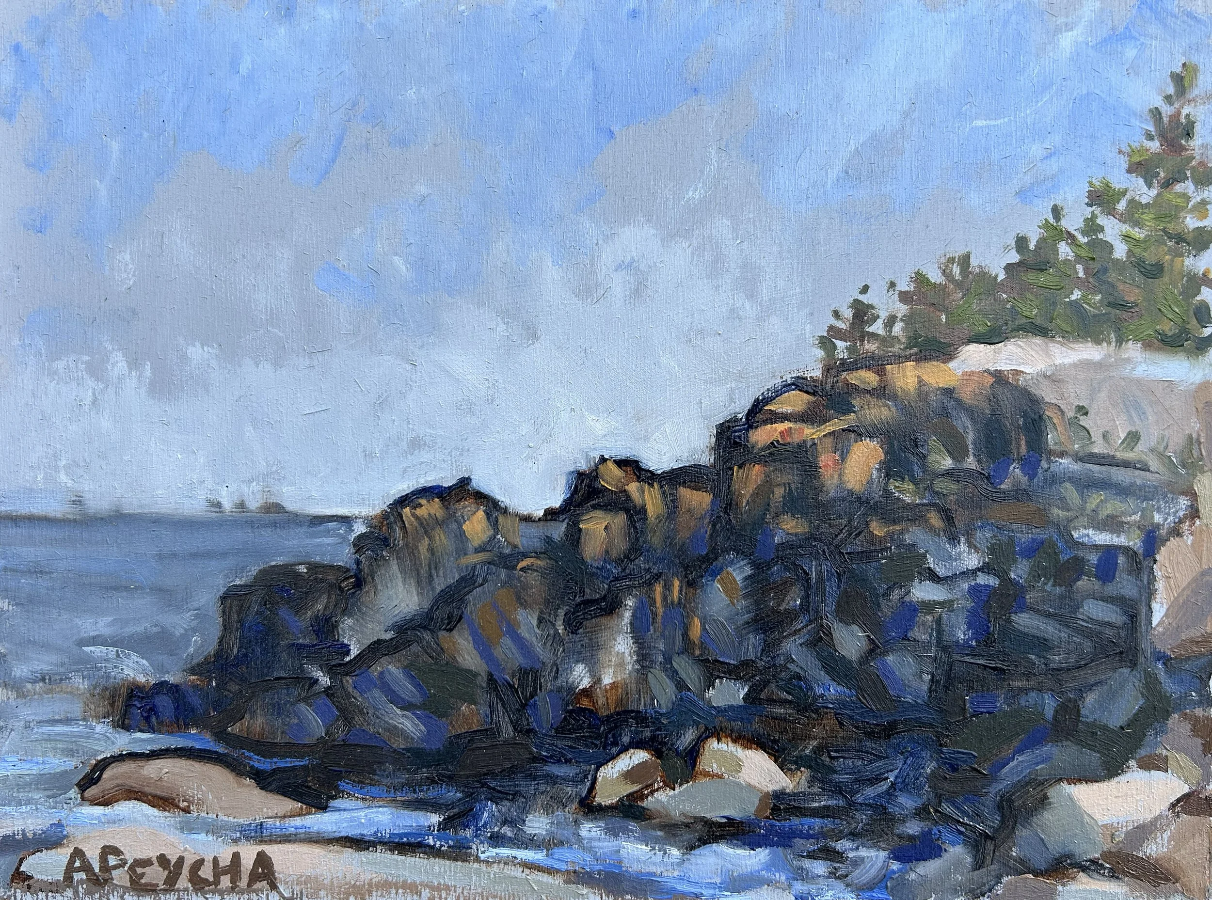 West Franklin Island, Oil on Board, 9x12, Framed $650.00