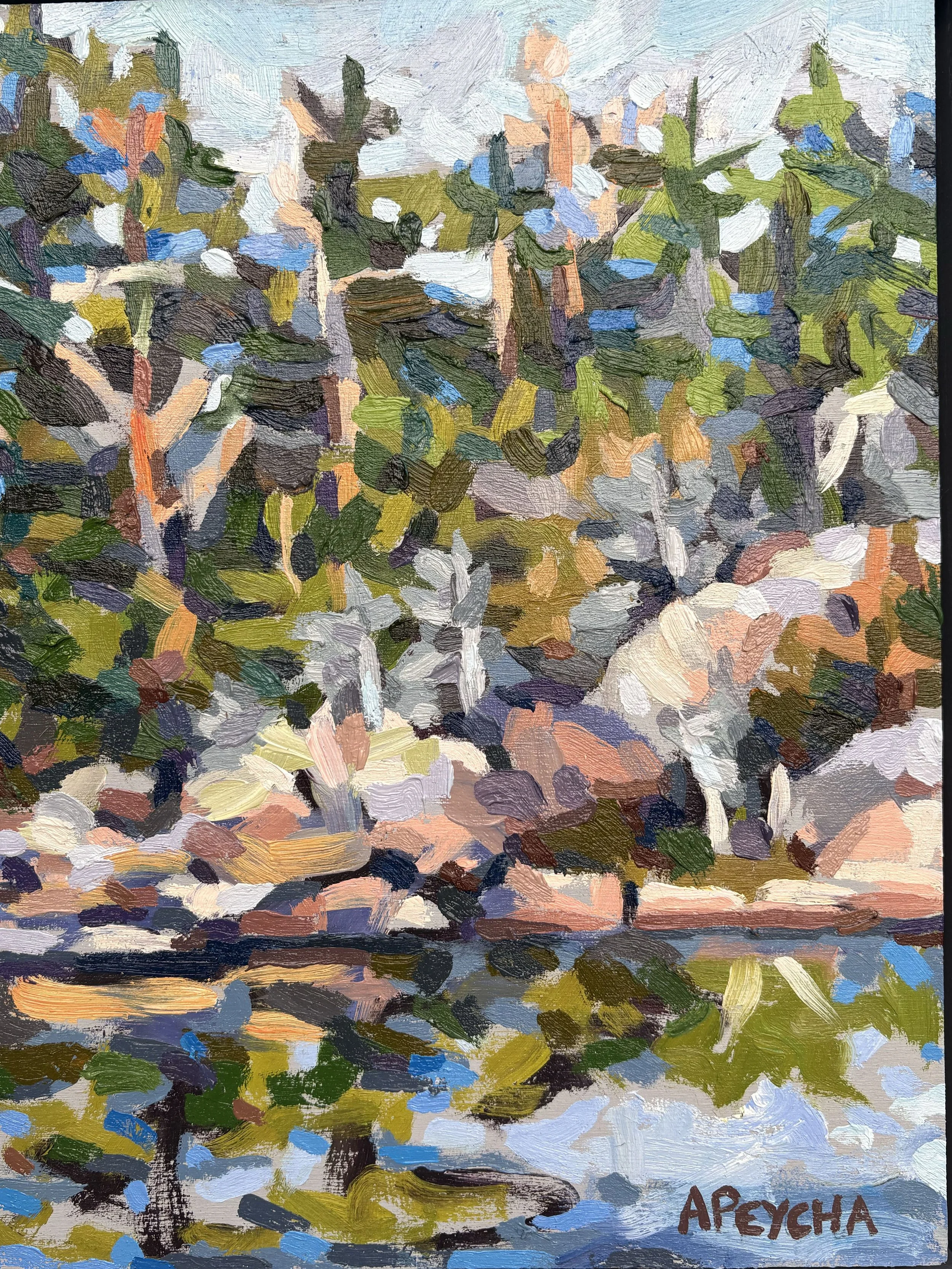 Orange Lite Trees
Oil on Board
12"x9"
$650.00
