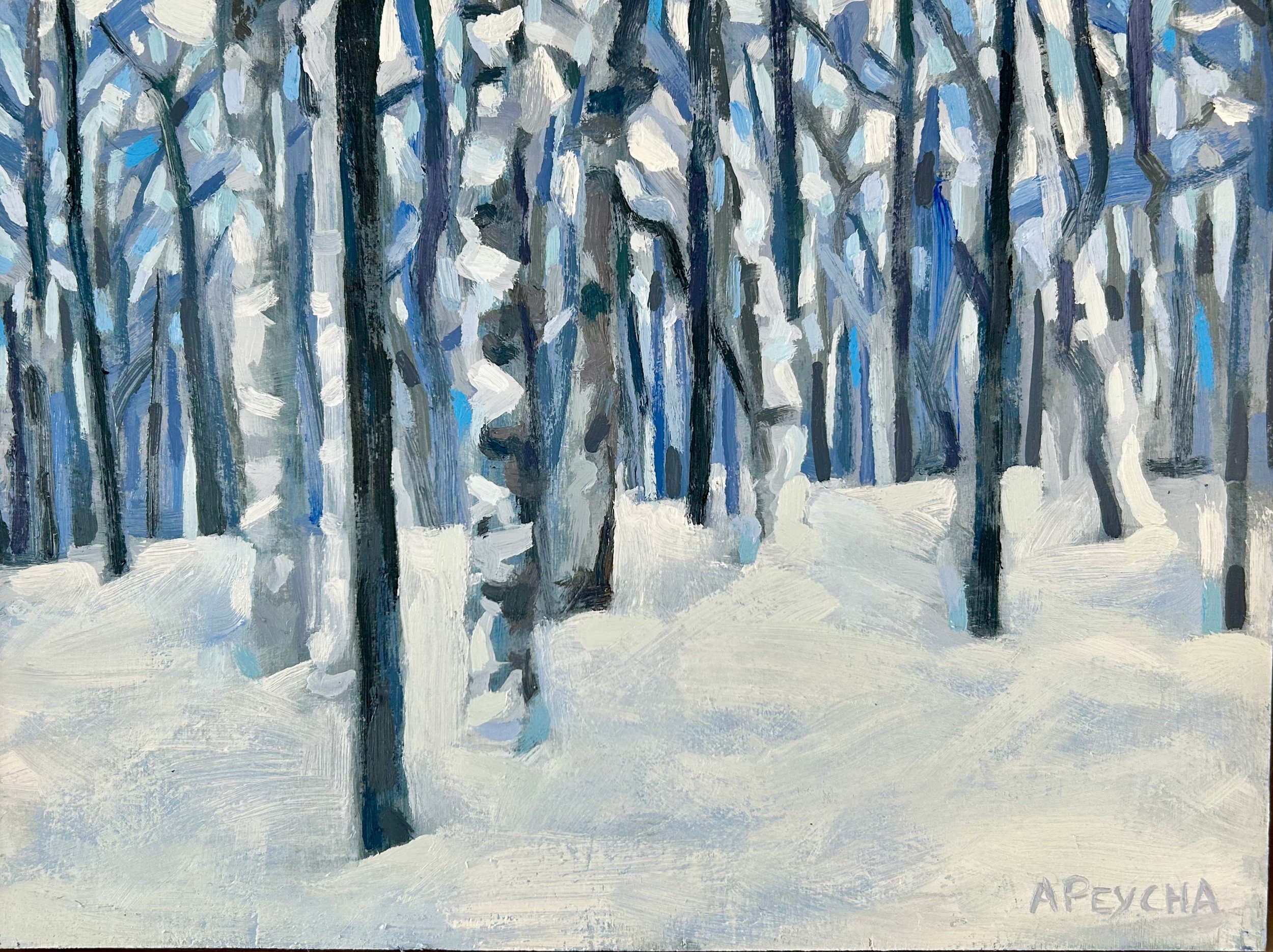 Winter Forest, Oil on Board, 9x12, Framed $650.00