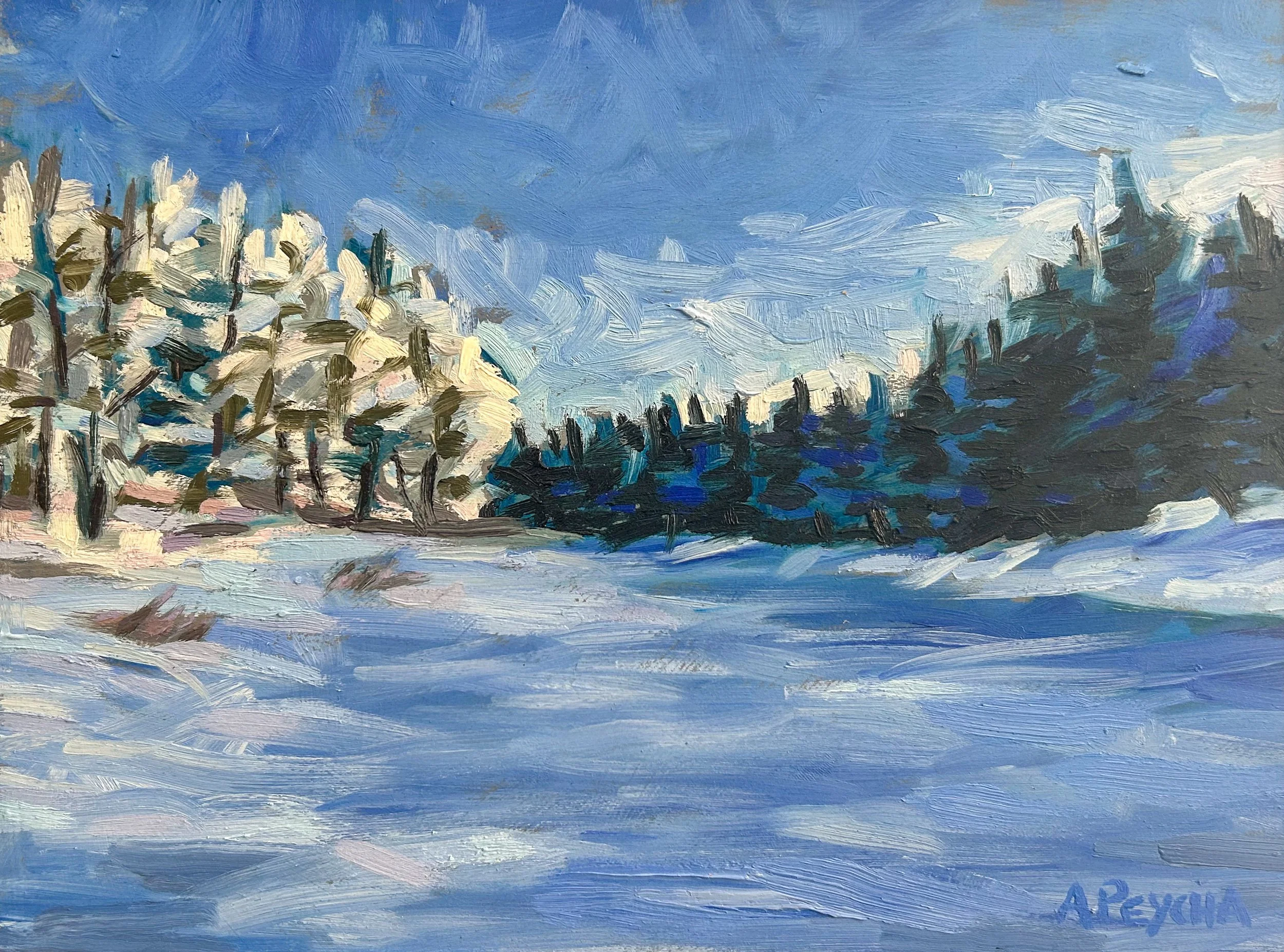 Winter Onakawana River, Oil on Board, 9x12, Framed $650.00