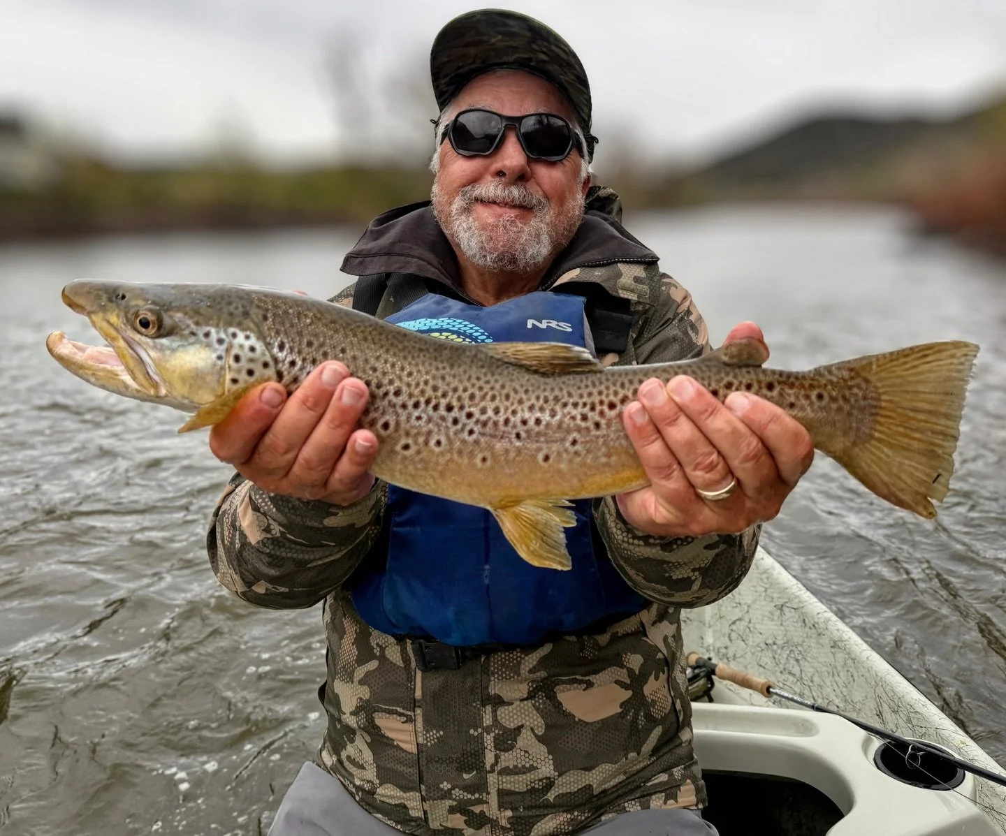 Round 2 / Day 2 with Jerry K &amp; @carpyonthefly &amp; @coloradowestslopeflyfishing getting it done in the rain with some hungry brown trout eats on the streamer 💦 🎣 🐟 🌧️ Rain or shine you never know till you go&hellip; 😉 &ldquo;Huge Fest Winne