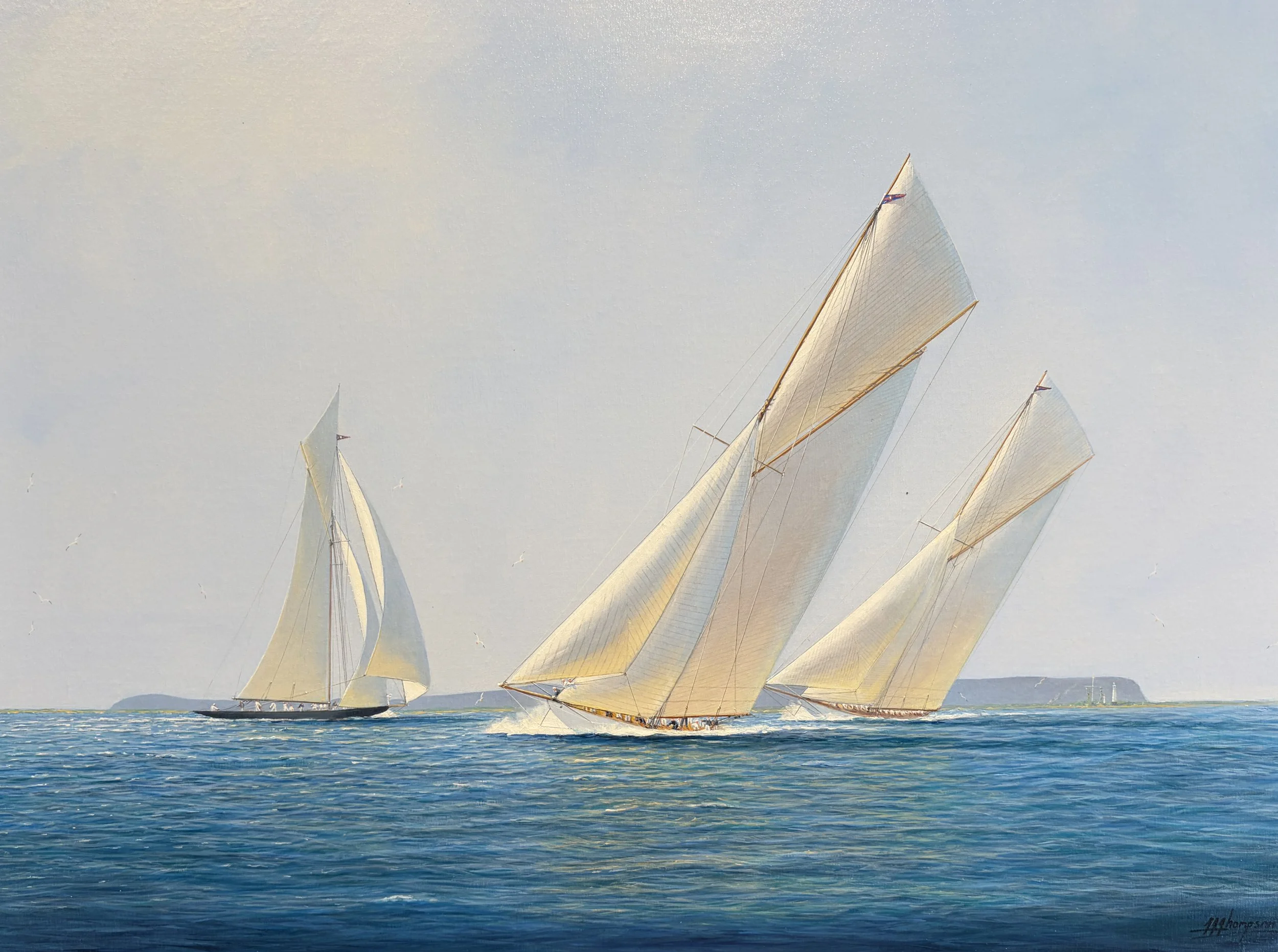 RESOLUTE Leading VANITIE with DEFIANCE in the Distance, Off Sandy Hook, June, 1914