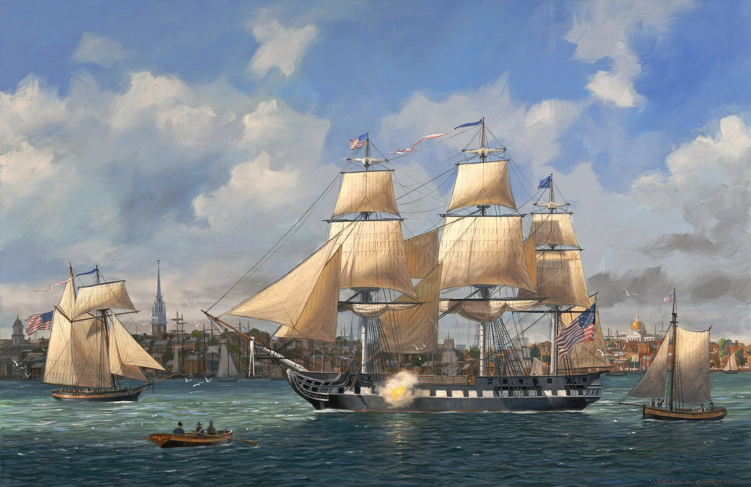 Patrick O'Brien - U.S.S. CONSTITUTION in Boston Harbor, 1812 - oil on canvas - 24" x 36" - $19,500