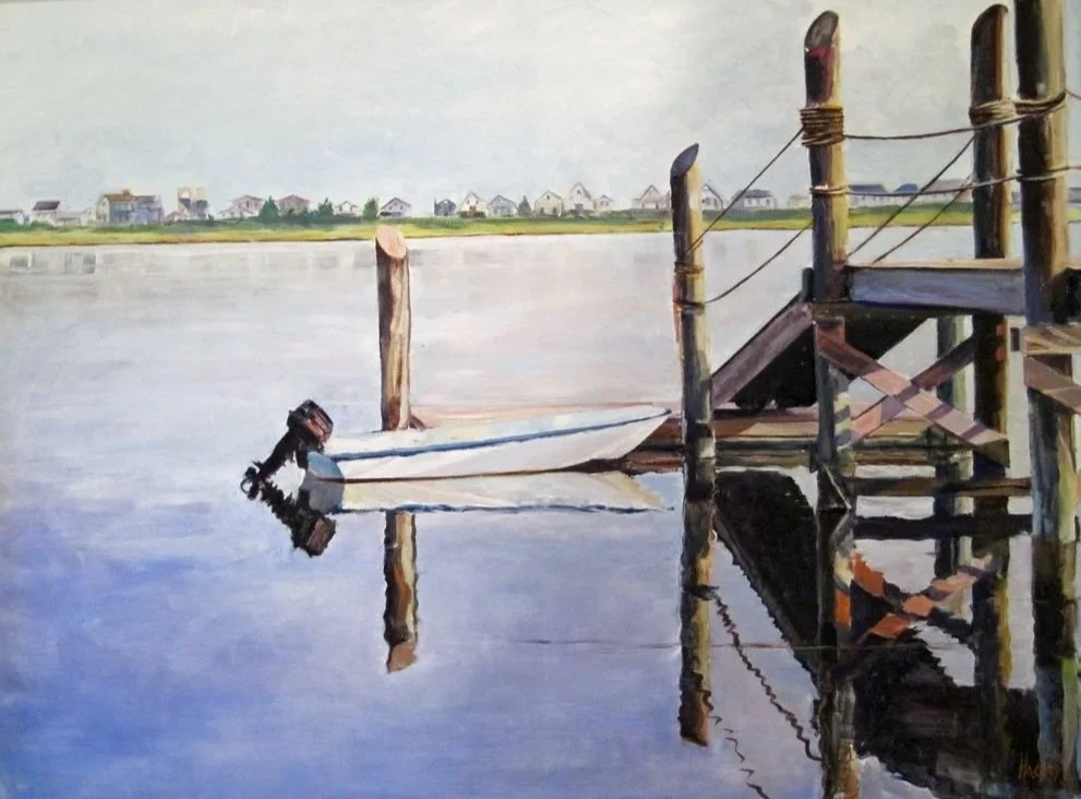 Glen Hacker - Afternoon on Quonnie Pond, Weekapaug, RI - oil on canvas, 30" x 40" - $4,800