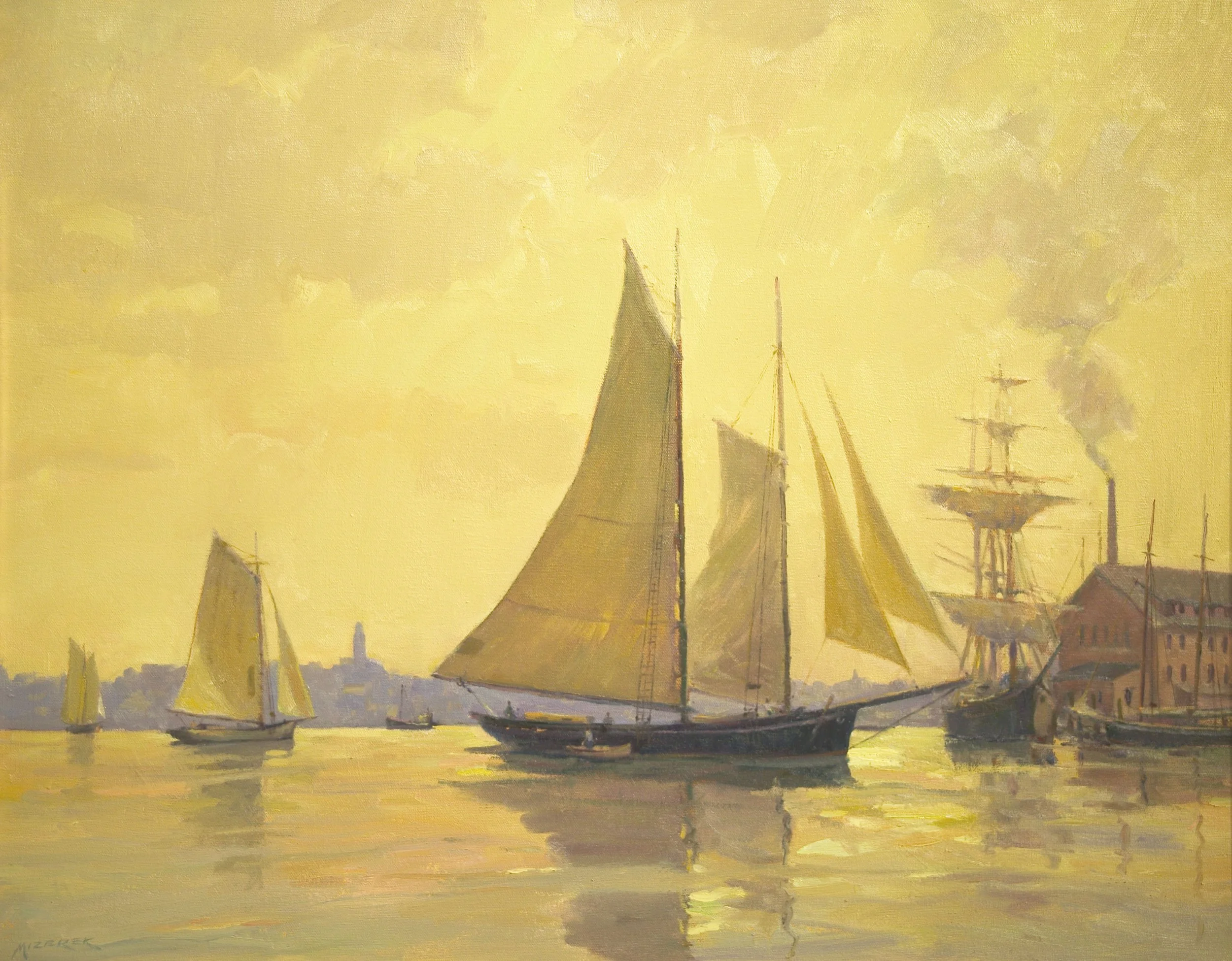Leonard Mizerek - Sunset Arrival - oil on canvas, 24" x 30" - $7,200