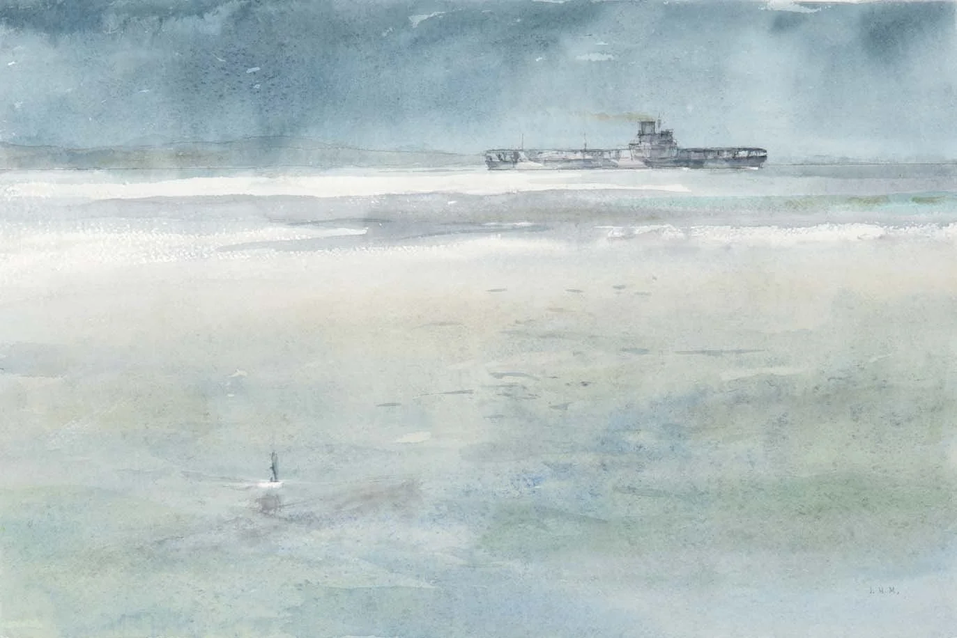 USS ARCHERFISH & HIJMS SHINANO, 1944 -watercolor, 14" x 21" - $5,500