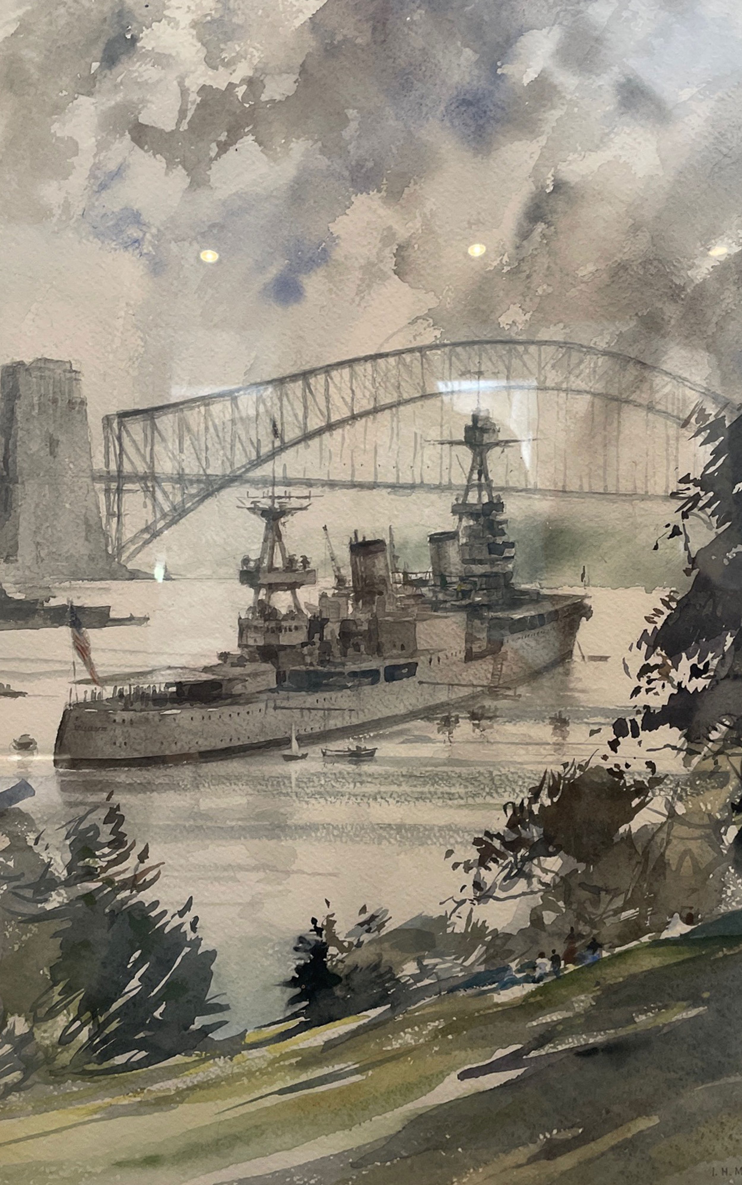 USS AUGUSTA, Sydney Harbour, 1934 - watercolor, 14" x 21" - $5,500