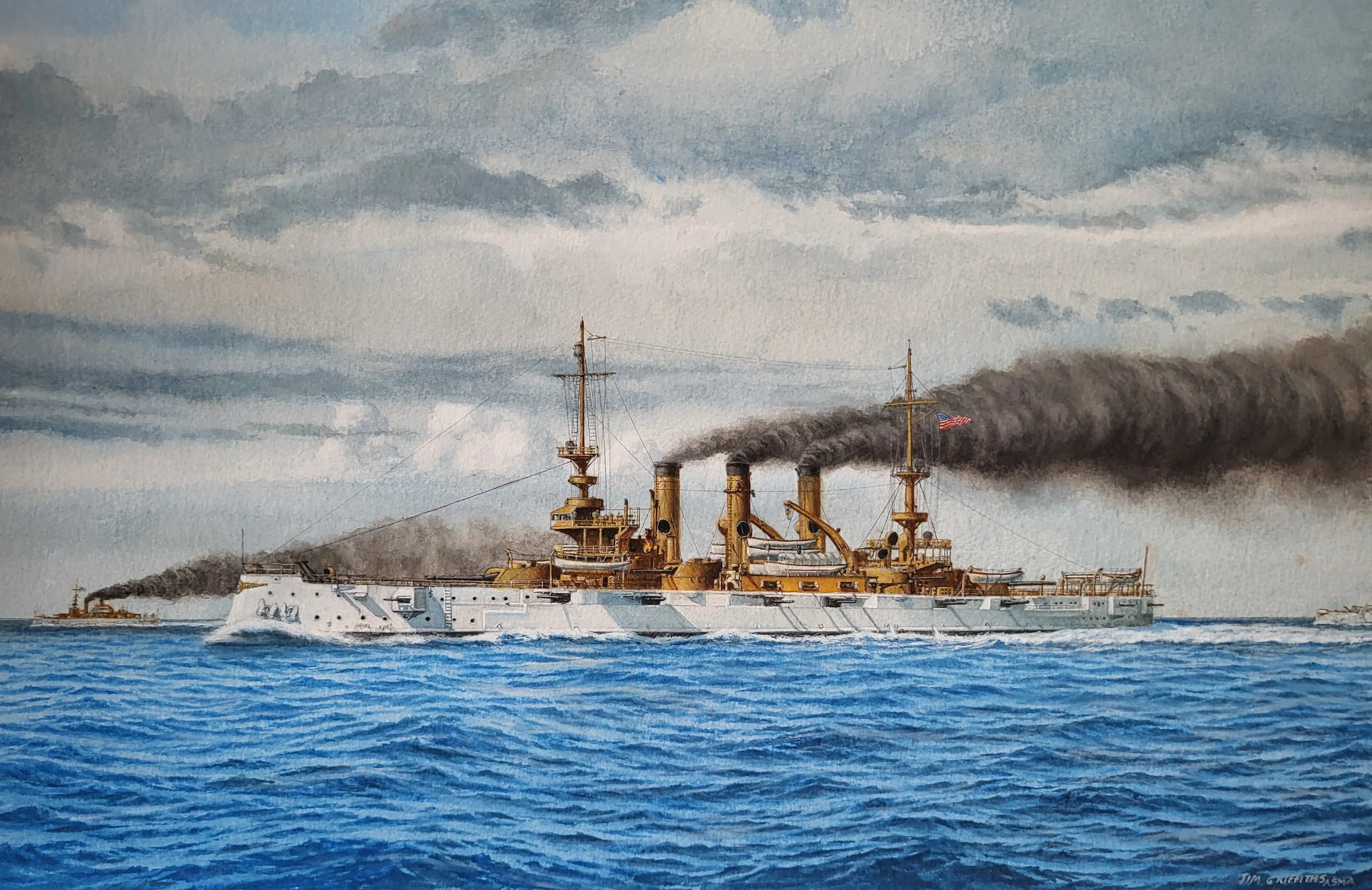 The LOUISIANA in "Aught Nine" -
 gouache, 12 ½ x 19,” 21 ½” x 27 ¼” framed - $5,500