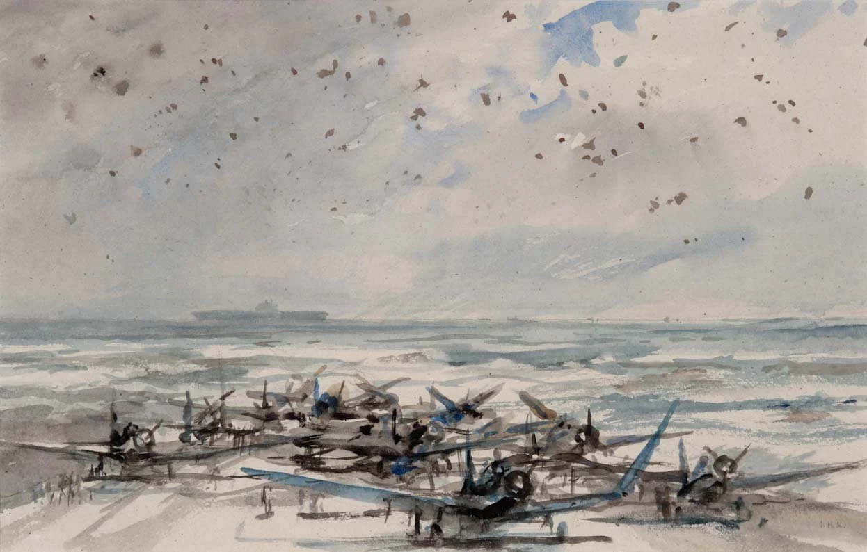 Devastators spreading their wings, USS ENTERPRISE CV-6, 1942 - watercolor, 14" x 21" - $5,500