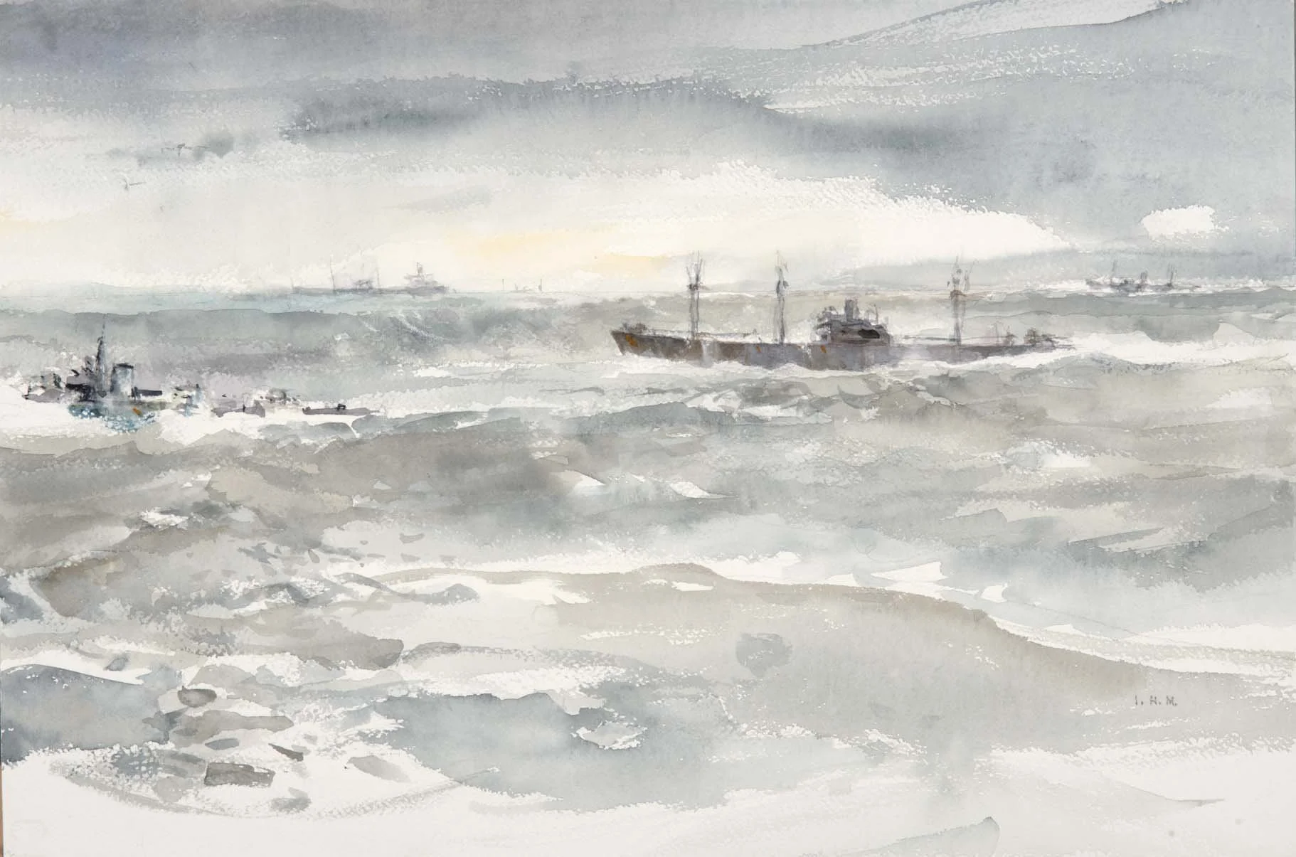 Liberty Ship at Sea, 1943 - watercolor, 14" x 21" - $5,500