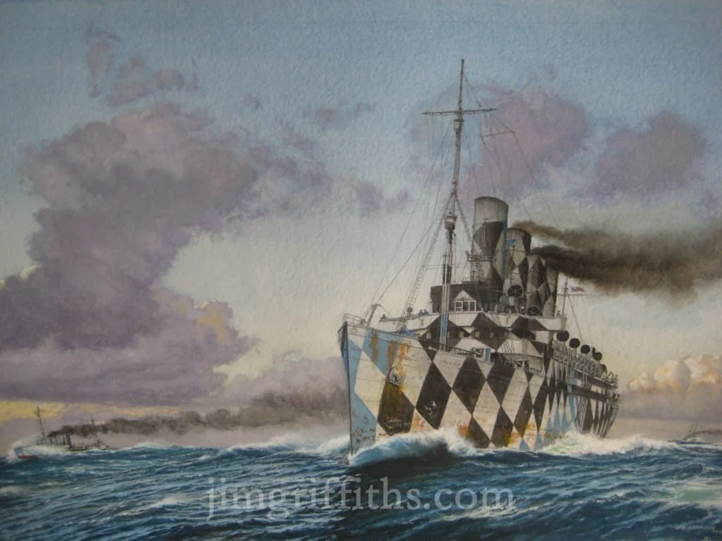 MAURITANIA mid-Atlantic -  gouache, 12 1/2 x 19," 21 ½” x 27 ¼” framed-  $5,500