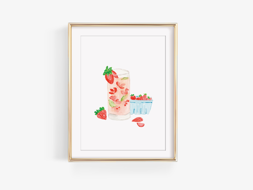 Strawberry Basil Cocktail Bar Cart Art Print