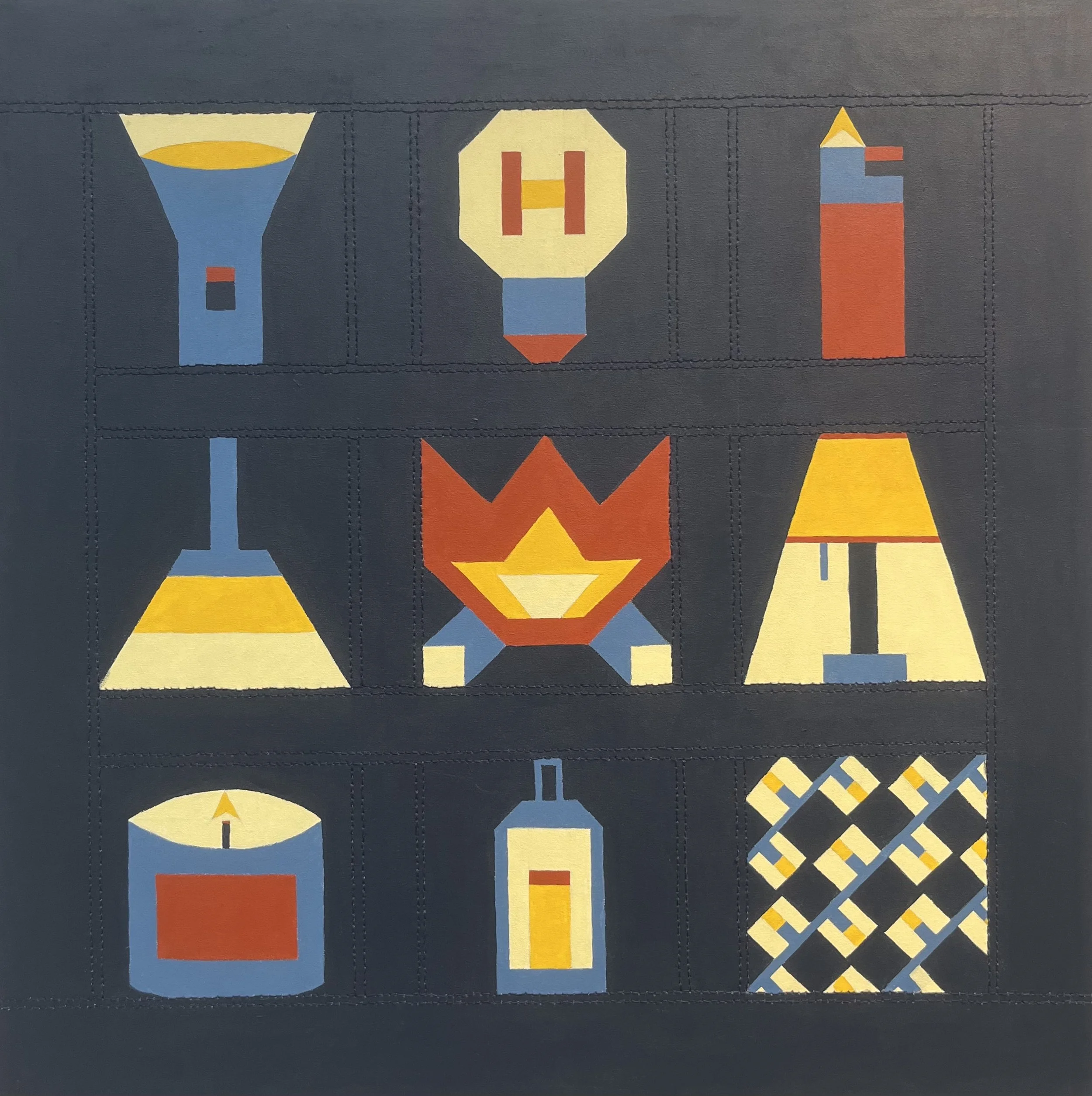 "Grandma's Comfort Quilt" / 40 x 40 in / acrylic and embroidery on canvas / 2023