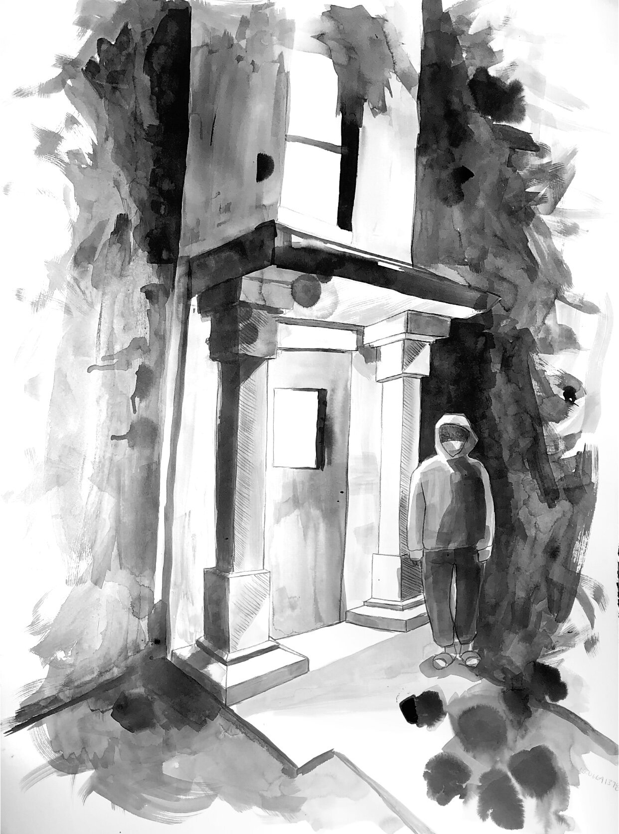 "In the Dark" / 20 x 30 in / ink on rag paper / 2020