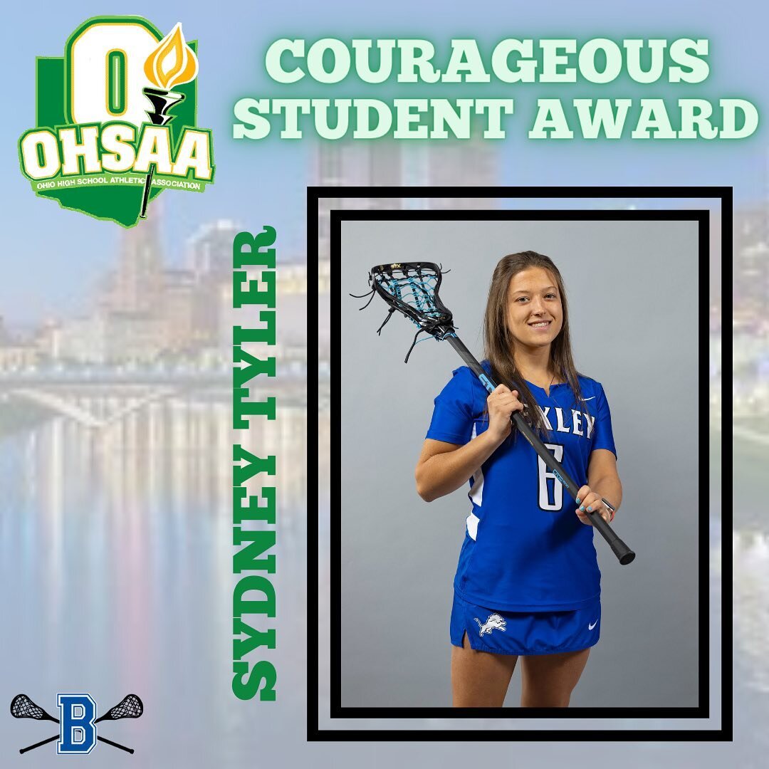 We want to recognize Bexley&rsquo;s own Sydney Tyler for being recognized as an OHSAA Courageous Athlete Award Recipient. Sydney made an incredible recovery from a tough injury last fall to be an invaluable starter in our midfield. Congratulations, S