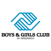 Logo of Boys & Girls Club of Greenwich featuring a stylized handshake in blue with the organization's name underneath.